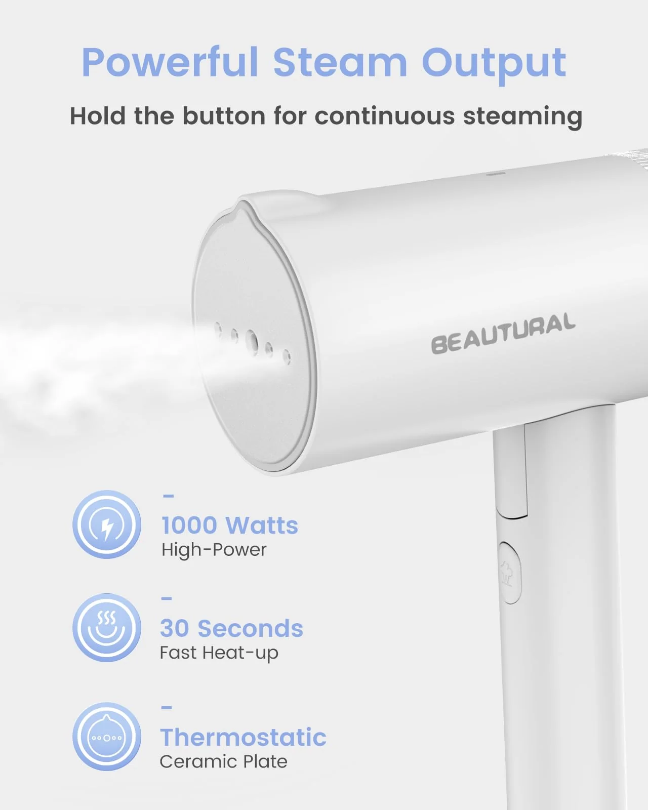 BEAUTURAL Dampfglätter, Faltbar 1000W Handdampfbügler 150ML Tank 1,9M Kabellänge Dampfbüste Kleidung Handheld Garment Steamer Mini Reise Dampfbügeleisen - Image 7