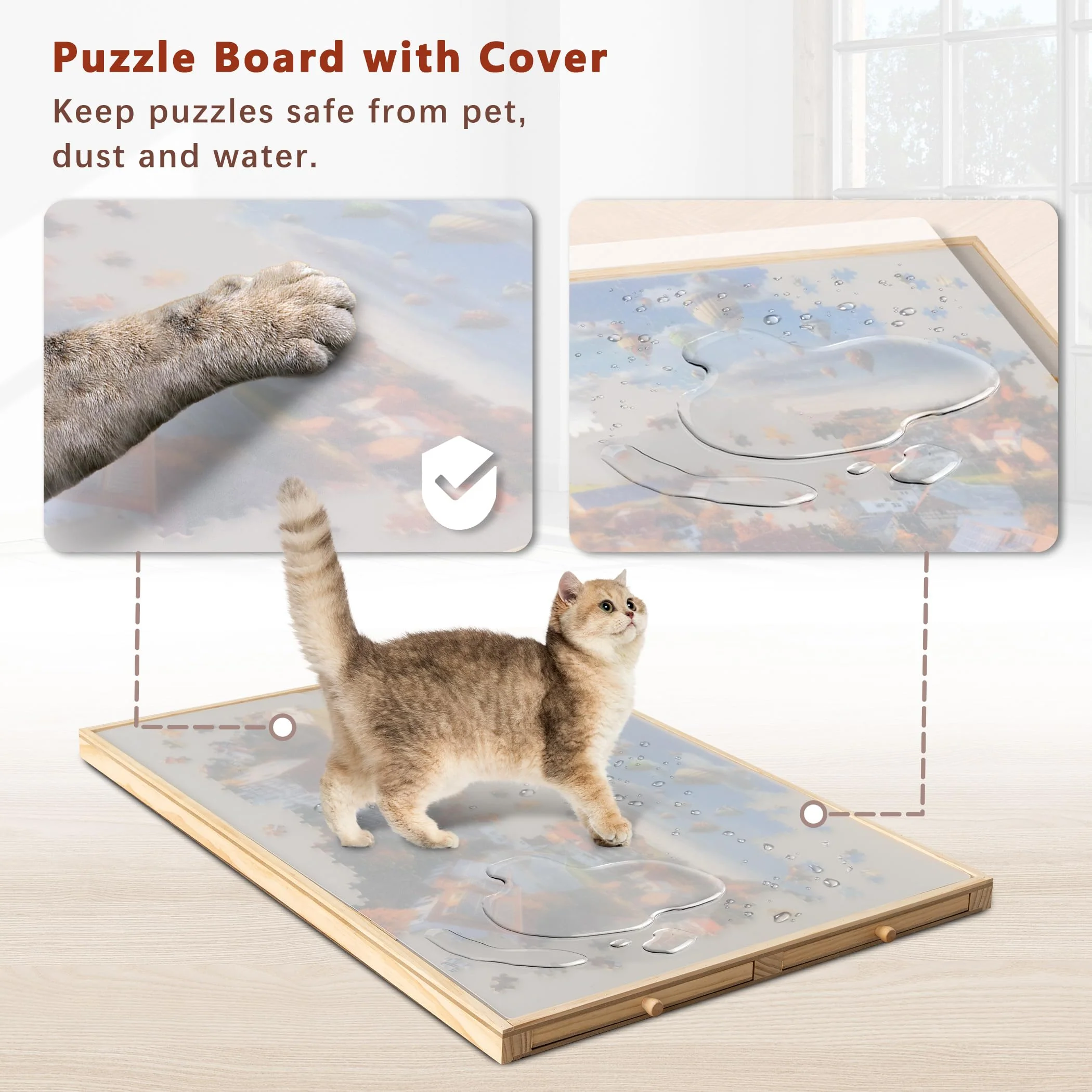 Becko US 1000-Pc Tilting Jigsaw Puzzle Board with 4 Colorful Drawers & Cover, Adjustable Puzzle Table with Built-in Easel/Stand, Portable Tables with Storage for Adults, with Premium Flannel Tabletop - Image 5