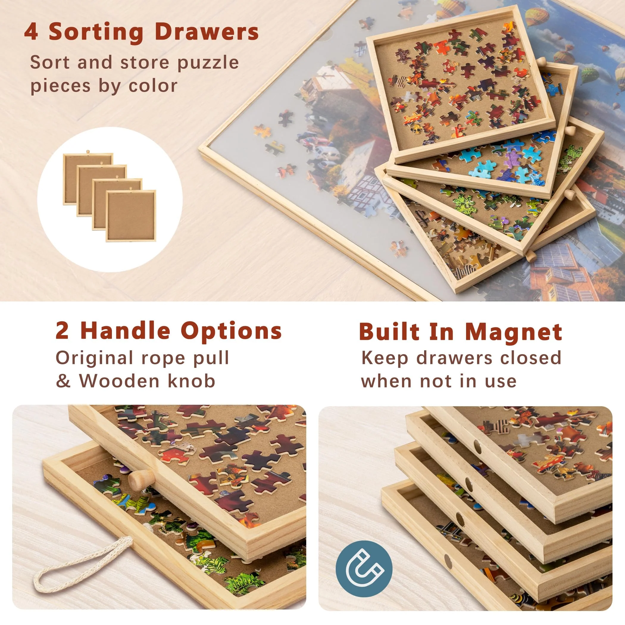 Becko US 1000-Pc Tilting Jigsaw Puzzle Board with 4 Colorful Drawers & Cover, Adjustable Puzzle Table with Built-in Easel/Stand, Portable Tables with Storage for Adults, with Premium Flannel Tabletop - Image 6