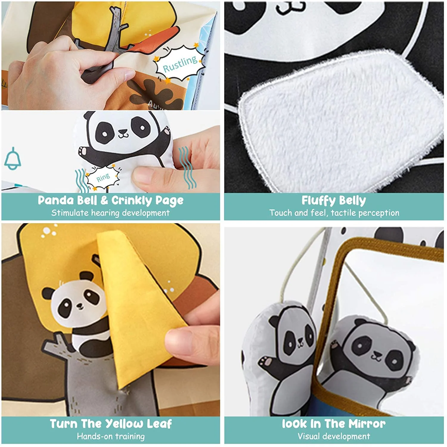 beiens Baby Spiegel Spielzeug mit Knisterbuch, Panda mit schwarz weiß Buch 0 3 6 Monate, Faltbarer Kontrast Spielzeug Baby für neugeborenen Geschenk - Image 4
