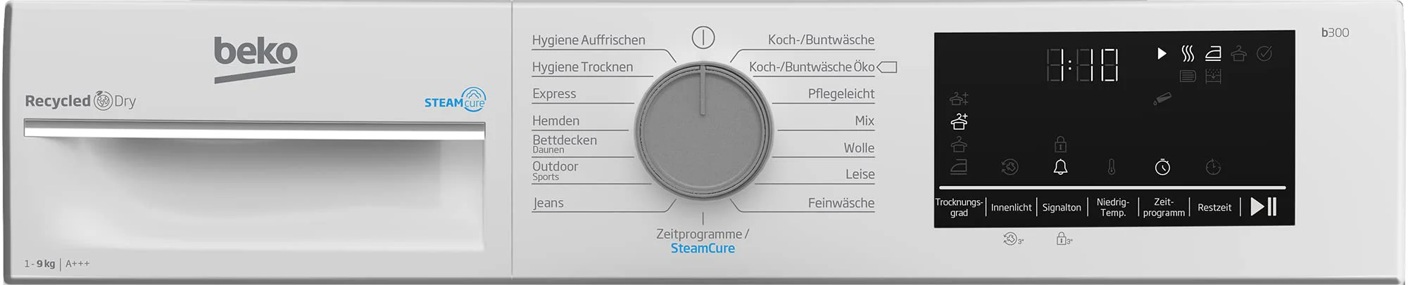 Beko B3T32491 Wäschetrockner, 9 kg, Frontlader Wärmepumpentrockner, 15 Programme, Sensortrocknung, Dampffunktion, Silent-Programm, Allergikergeeignet, Säulenfähig, Aquawave Schontrommel, Weiß - Image 3
