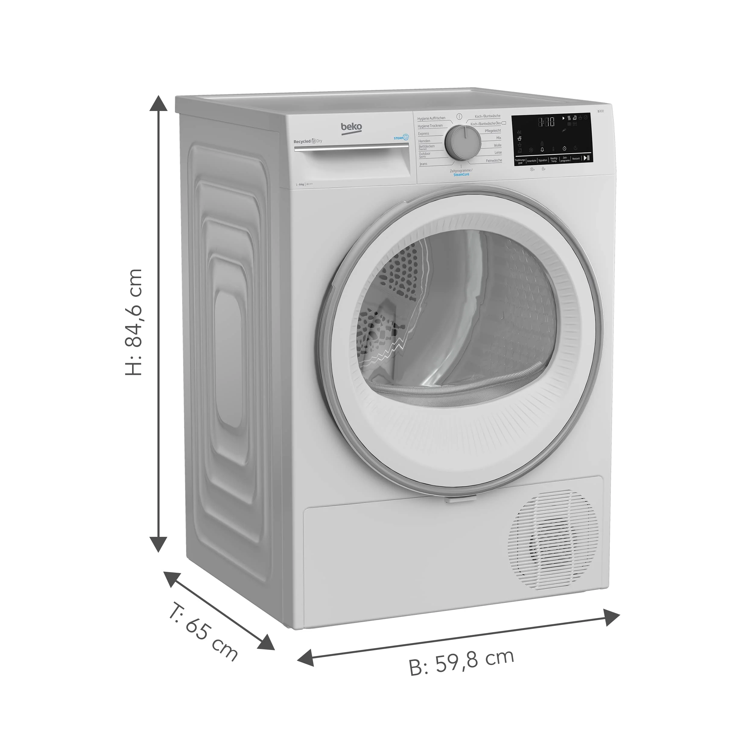 Beko B3T32491 Wäschetrockner, 9 kg, Frontlader Wärmepumpentrockner, 15 Programme, Sensortrocknung, Dampffunktion, Silent-Programm, Allergikergeeignet, Säulenfähig, Aquawave Schontrommel, Weiß - Image 4