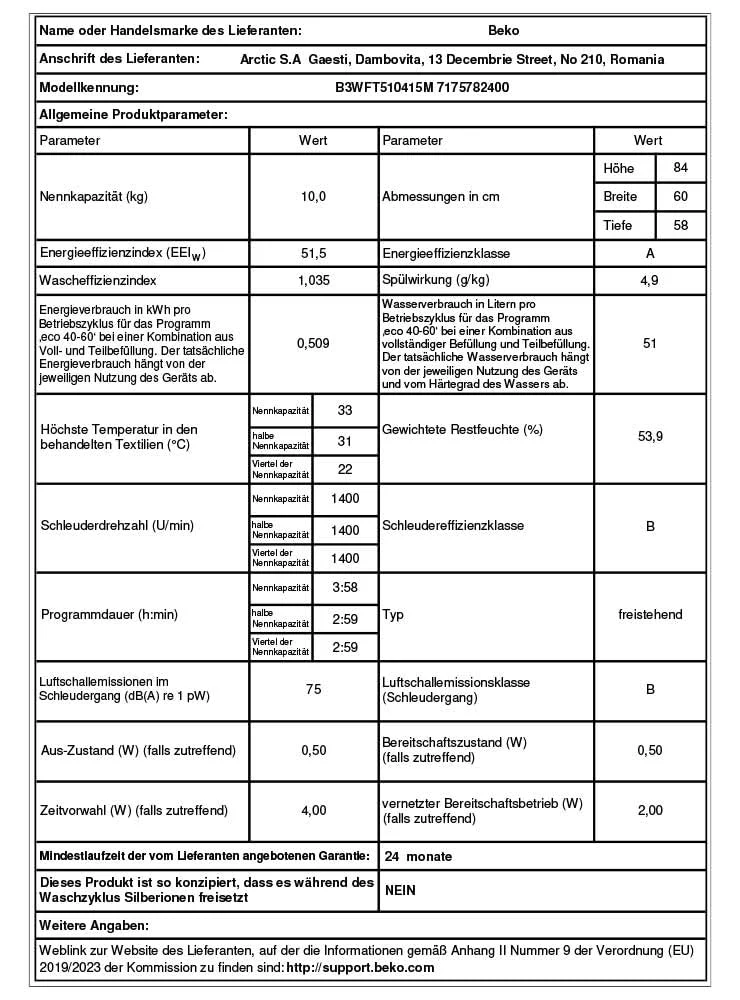Beko B3WFT510415M Waschvollautomat, Waschmaschine, 10kg, 1400 U/min, SteamCure Dampffunktion, allergikergeeignet, AddXtra-Nachlegefunktion, Ironfast, AquaWave-Schontrommel, Bluetooth-Steuerung, Grau - Image 2