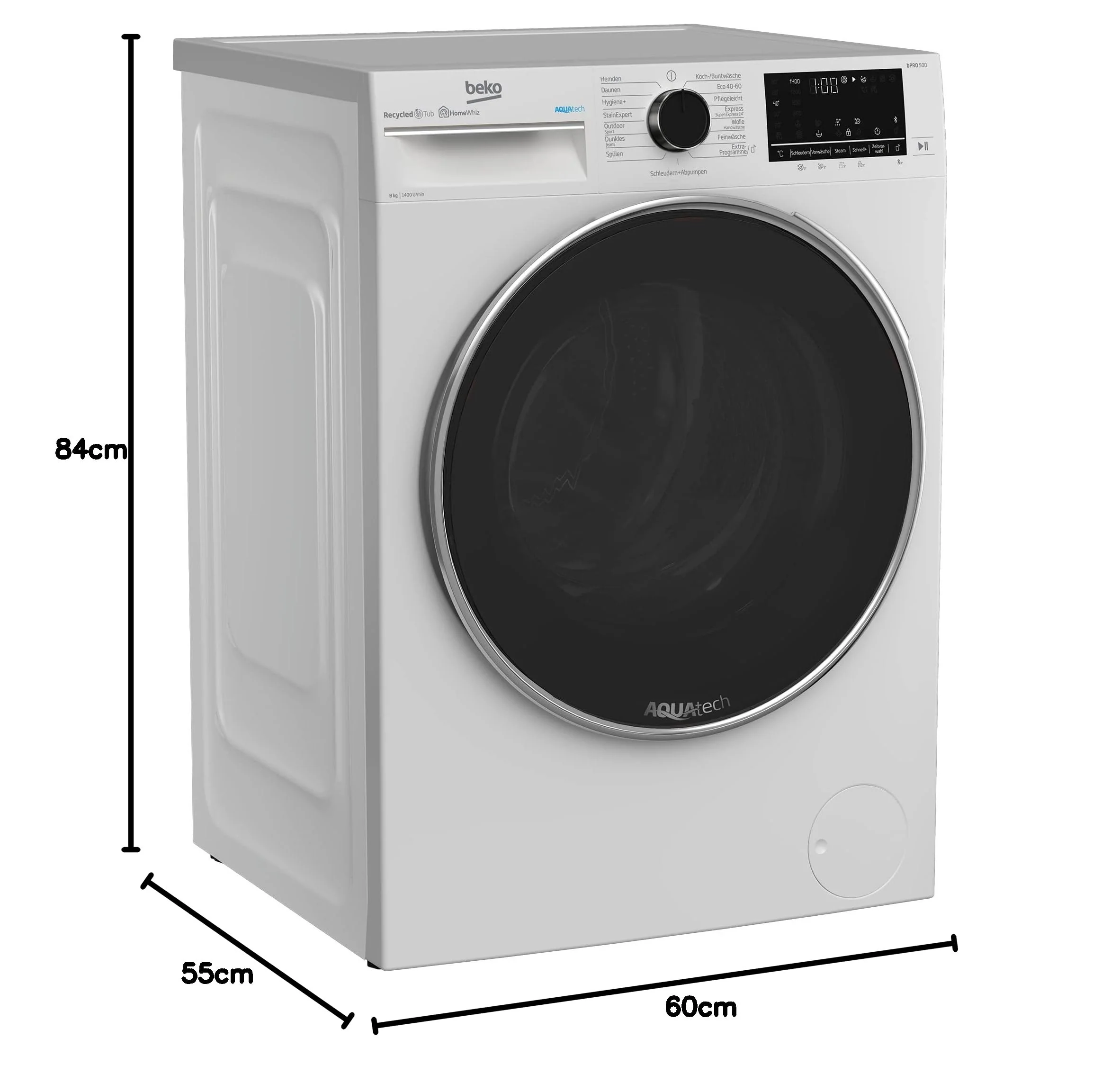 Beko B5WFU58418W bPRO 500 freistehende Waschmaschine, Waschvollautomat, 8 kg, AquaTech, Schleuderwahl, 1400 U/min, Bluetooth, Dampffunktion, Hygiene+ allergikergeeignet, Weiß - Image 2