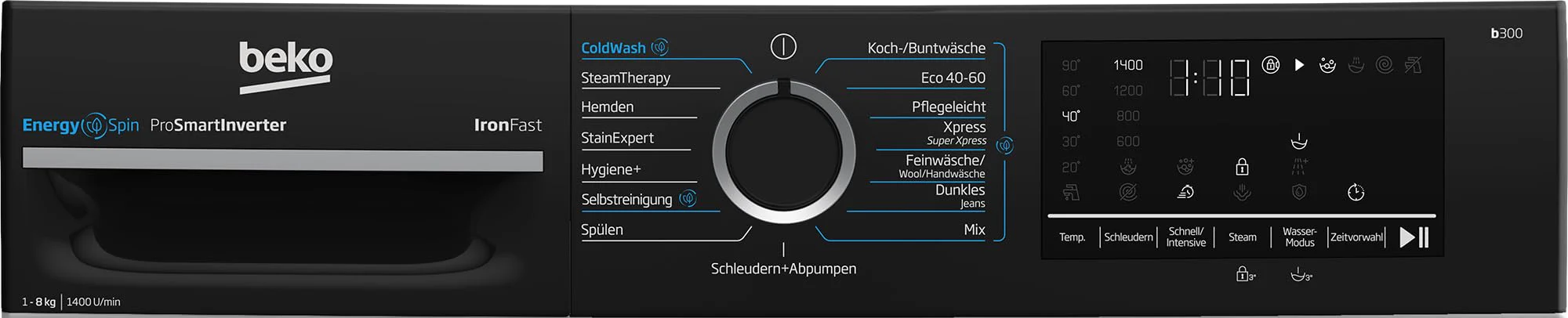 Beko BM3WFU4841W Waschvollautomat, Waschmaschine, 8 kg, EnergySpin, Schleuderwahl 1400 U/min, Dampffunktion, allergikergeeignet, Nachlegefunktion, AquaWave Schontrommel, Weiß - Image 12