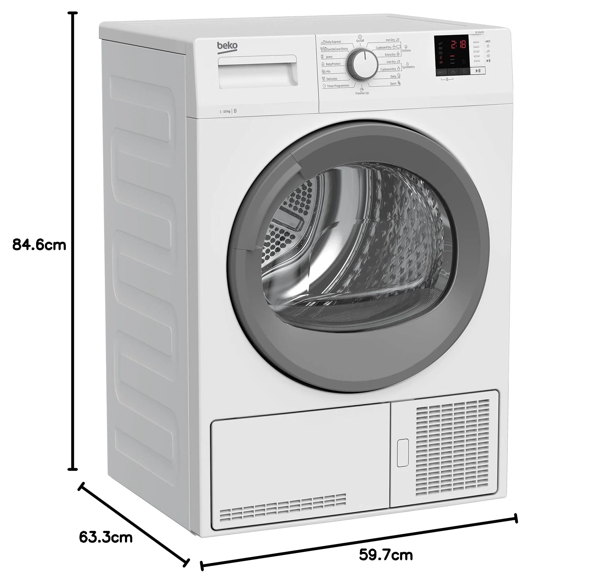 Beko DC 101230 Kondenstrockner, 10 kg, schonende Trommelbewegung, 15 Programme, Multifunktionsdisplay, Sensortrocknung, Knitterschutz, Restzeitanzeige, Kindersicherung, Weiß - Image 2