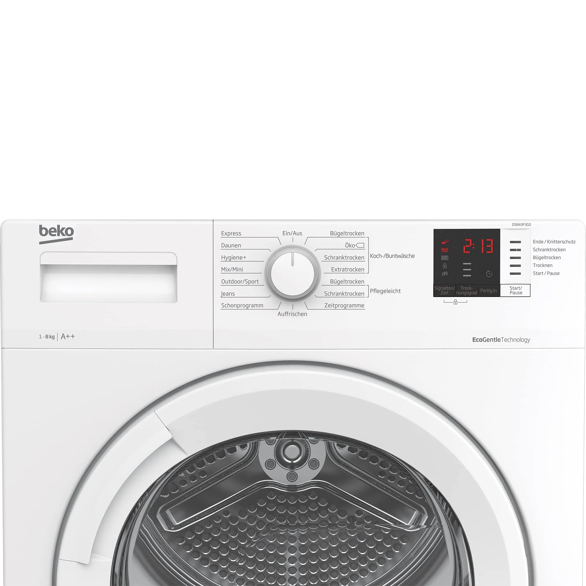 Beko DS843F3G0 b300 Wärmepumpentrockner, Wäschetrockner, Frontlader, 8 kg Beladungskapazität, 15 Programme, Sensortrocknung, Schonprogramm, Multifunktionsdisplay, Säulenfähig, Schontrommel, Weiß - Image 2
