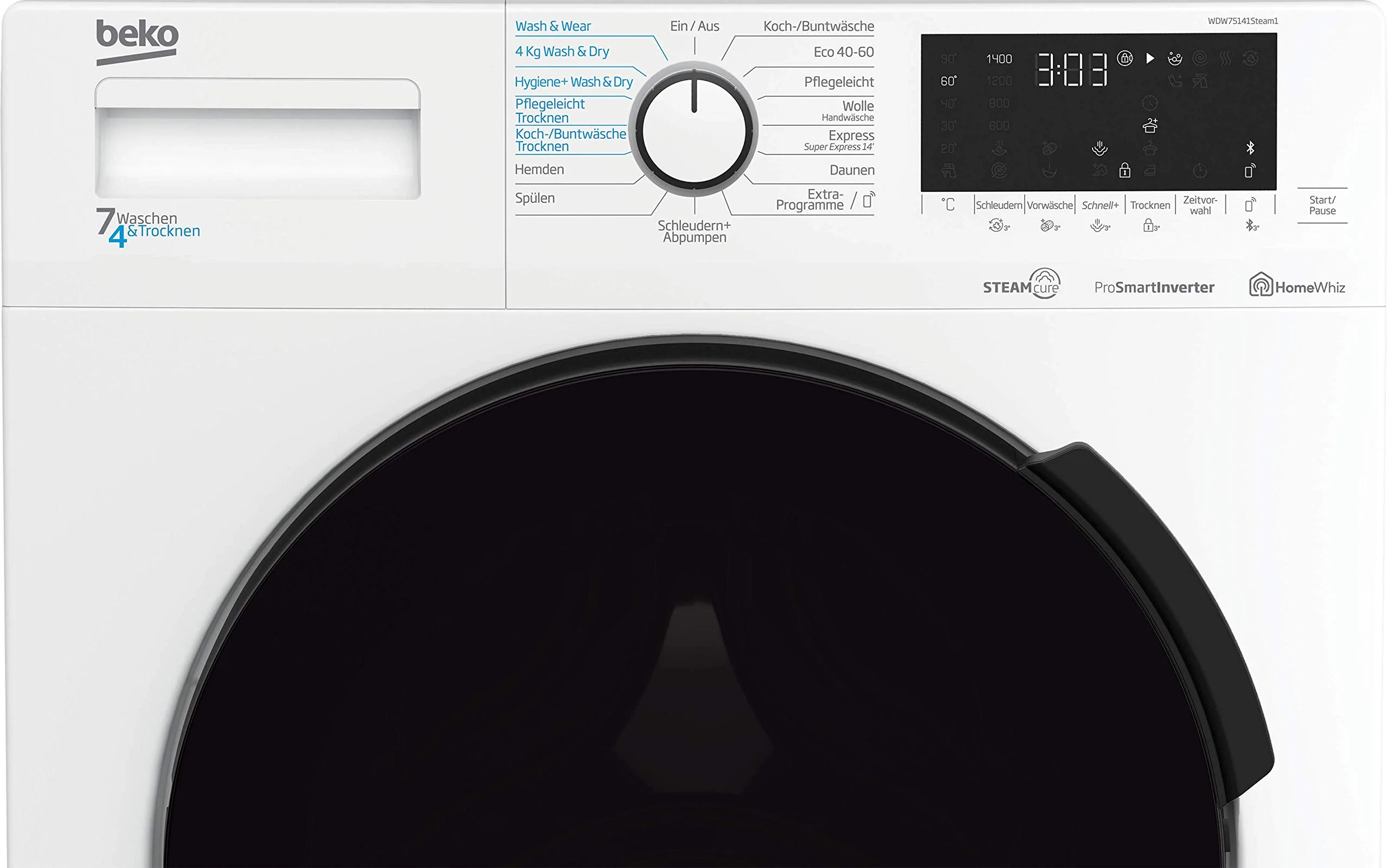 Beko WDW75141Steam1 Waschtrockner/ Wasserkondensation/ schwarze XL-Tür/ Bluetooth/ Dampffunktion/ Nachlegefunktion/ Watersafe/ 7 kg Waschen, 4 kg Trocknen - Image 7