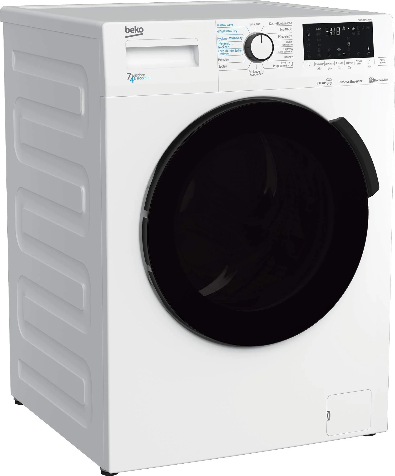 Beko WDW75141Steam1 Waschtrockner/ Wasserkondensation/ schwarze XL-Tür/ Bluetooth/ Dampffunktion/ Nachlegefunktion/ Watersafe/ 7 kg Waschen, 4 kg Trocknen - Image 8