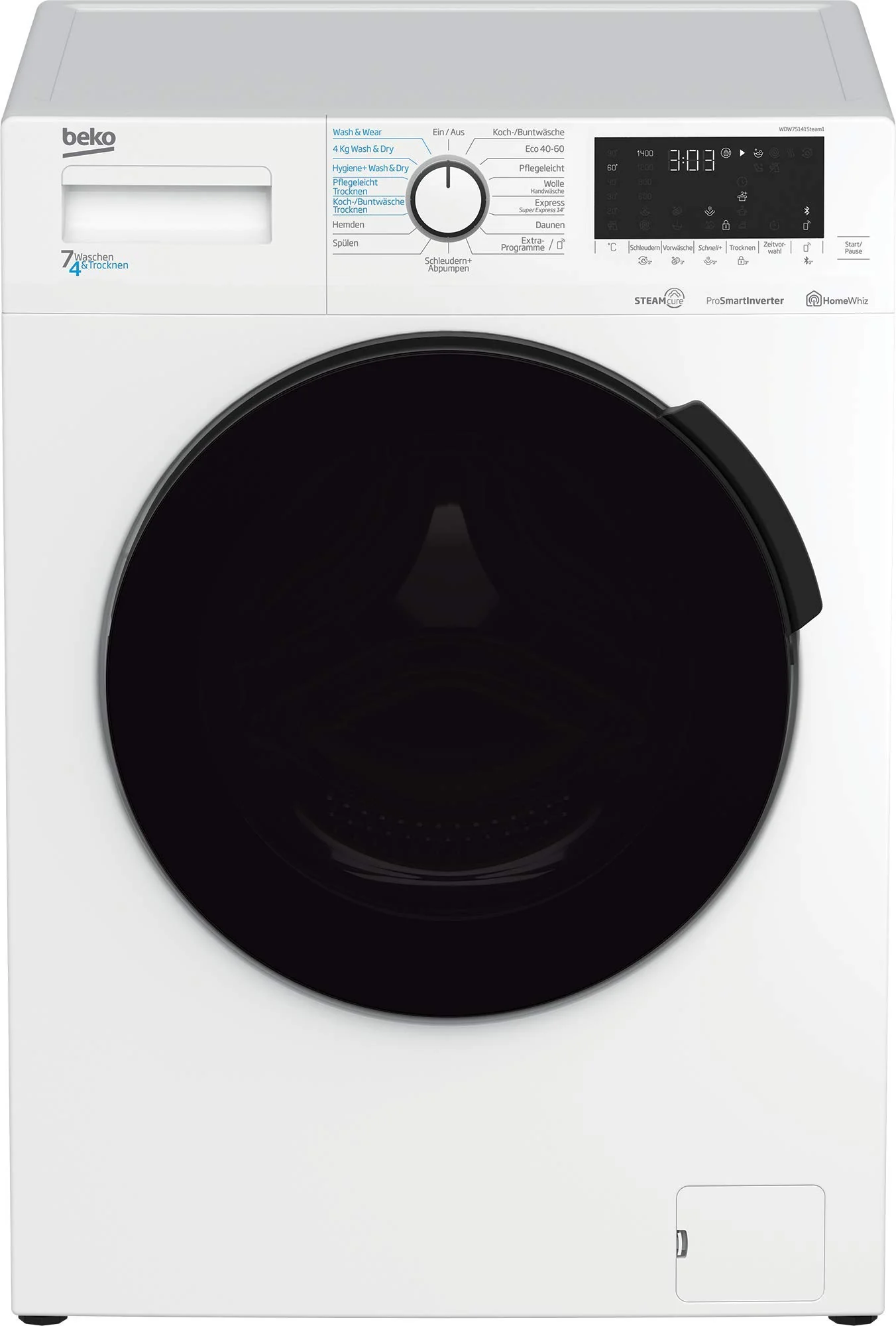 Beko WDW75141Steam1 Waschtrockner/ Wasserkondensation/ schwarze XL-Tür/ Bluetooth/ Dampffunktion/ Nachlegefunktion/ Watersafe/ 7 kg Waschen, 4 kg Trocknen - Image 9
