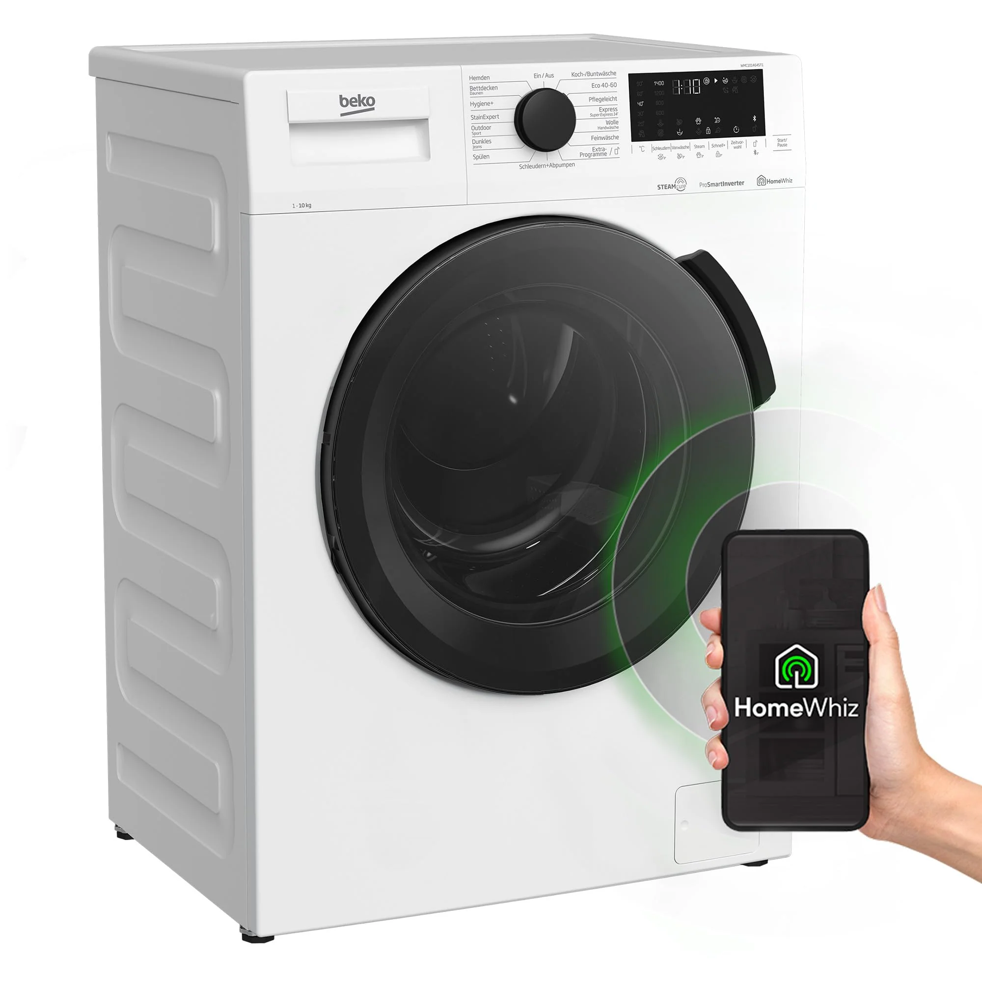 Beko WMC101464ST1 Waschvollautomat, Waschmaschine, 10kg, 1400 U/min, SteamCure Dampffunktion, allergikergeeignet, Express-Funktion, StainExpert, ProSmart Inverter Motor, Bluetooth, Weiß - Image 3