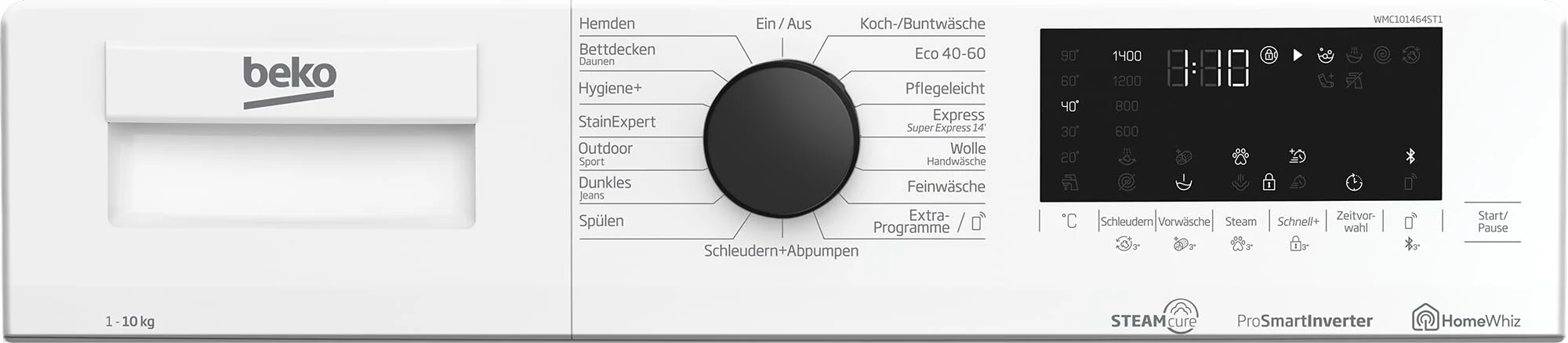 Beko WMC101464ST1 Waschvollautomat, Waschmaschine, 10kg, 1400 U/min, SteamCure Dampffunktion, allergikergeeignet, Express-Funktion, StainExpert, ProSmart Inverter Motor, Bluetooth, Weiß - Image 5