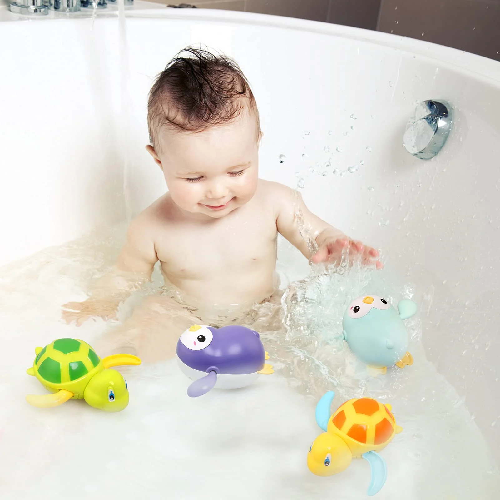 BelleStyle Baby Badespielzeug, 4 Stück Wasserspielzeug Kinder, Badewannenspielzeug Schildkröten, Badespielzeug, Badewanne Pool Spielzeug, Badewannenspielzeug zum Kinderbaden Geeignet - Image 5