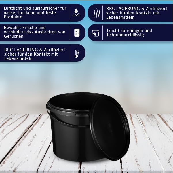 BenBow Eimer mit Deckel 3l schwarz 5X 3 Liter - lebensmittelecht, stabil, luftdicht, auslaufsicher, geruchsneutral - Aufbewahrungsbehälter aus Kunststoff, mit Henkel - leer - Image 4