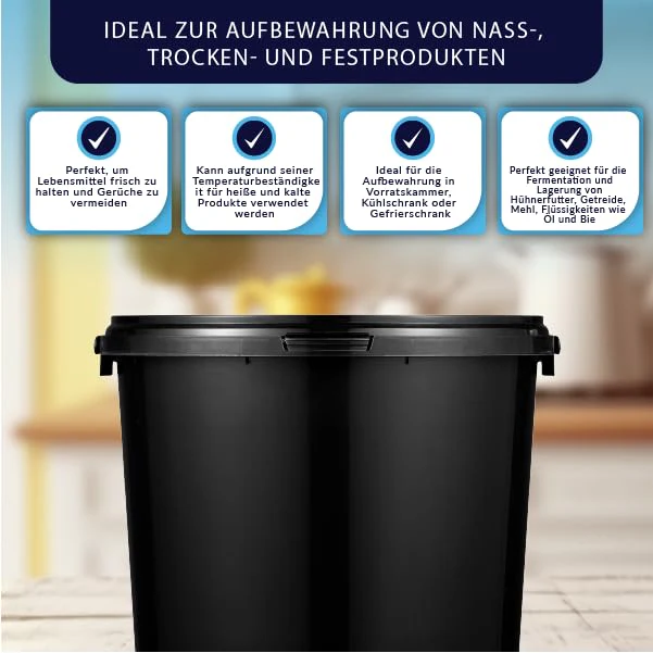 BenBow Eimer mit Deckel 3l schwarz 5X 3 Liter - lebensmittelecht, stabil, luftdicht, auslaufsicher, geruchsneutral - Aufbewahrungsbehälter aus Kunststoff, mit Henkel - leer - Image 6