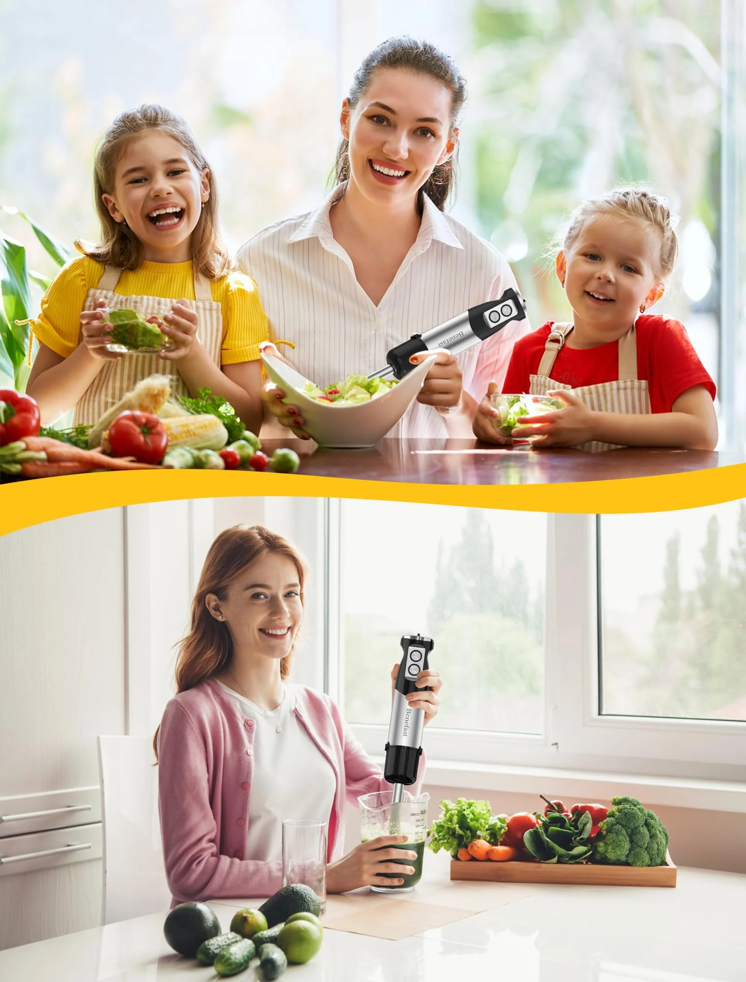 Benefast Elektrische Stabmixer 6 in 1 Stainless Steel Pürierstab Set, 1000W Stark Leistung, 12 Geschwindigkeiten & Turbo-Taste Blender für die Zubereitung von Salaten, Suppen und Teig - Image 3