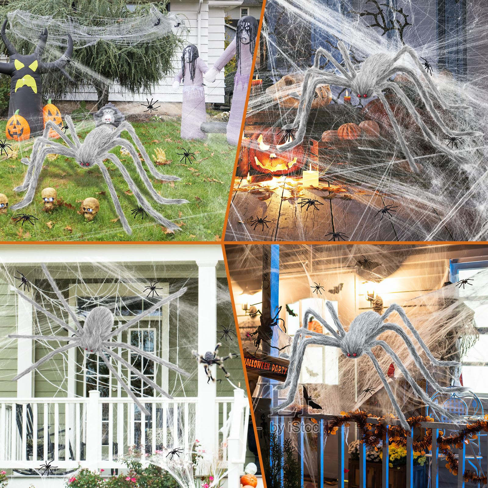benpen Halloween Deko Outdoor Spinne Set,Riesenspinne Dehnbare Spinnennetze für Innen/Außen, Garten,Tür Fenster Kamin Häuser Spukhaus&Partyzubehör-Schaurige Atmosphäre für Ihre Feier - Image 2