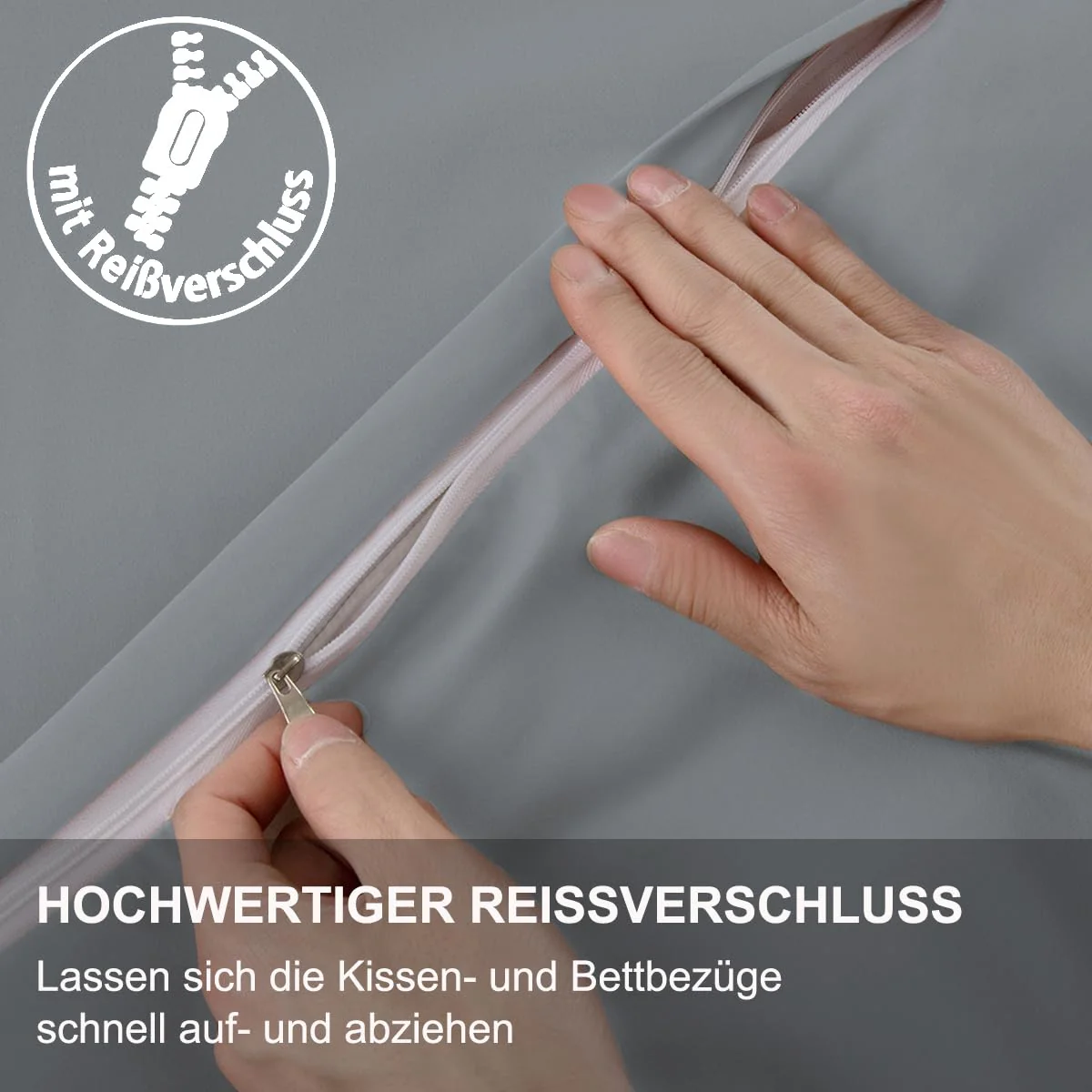 Beqnat Bettwäsche 135x200 4teilig Grau - Weich Bettwäsche-Sets Bettbezug 135 x 200 4tlg Kissenbezug 80x80 2er Set aus Mikrofaser mit Reißverschluss - Image 5