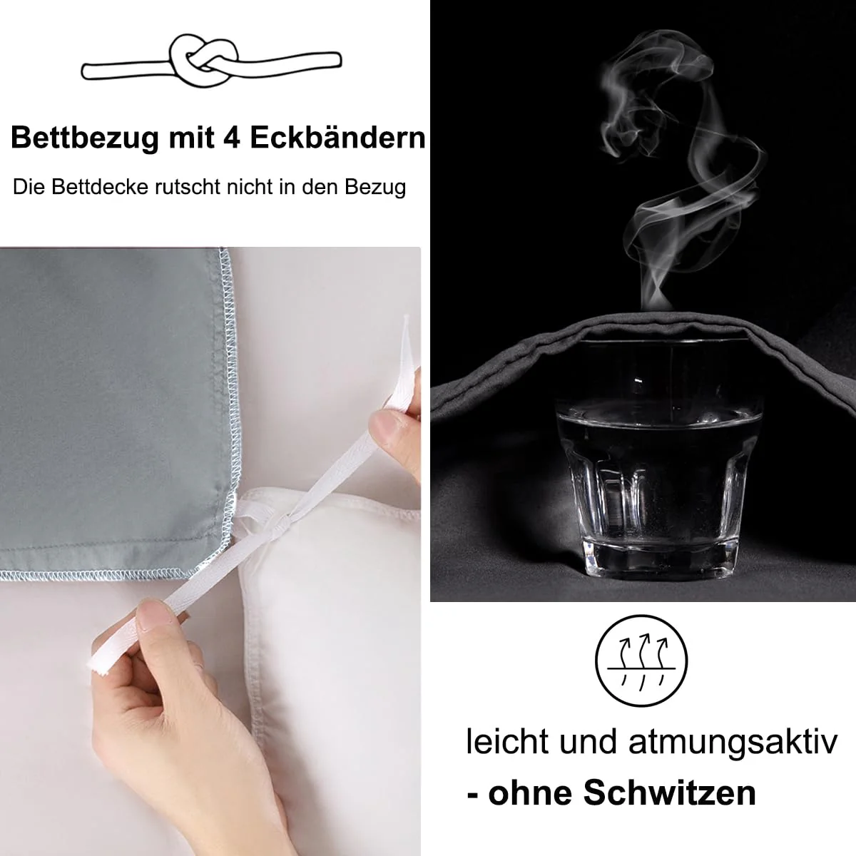 Beqnat Bettwäsche 135x200 4teilig Grau - Weich Bettwäsche-Sets Bettbezug 135 x 200 4tlg Kissenbezug 80x80 2er Set aus Mikrofaser mit Reißverschluss - Image 7
