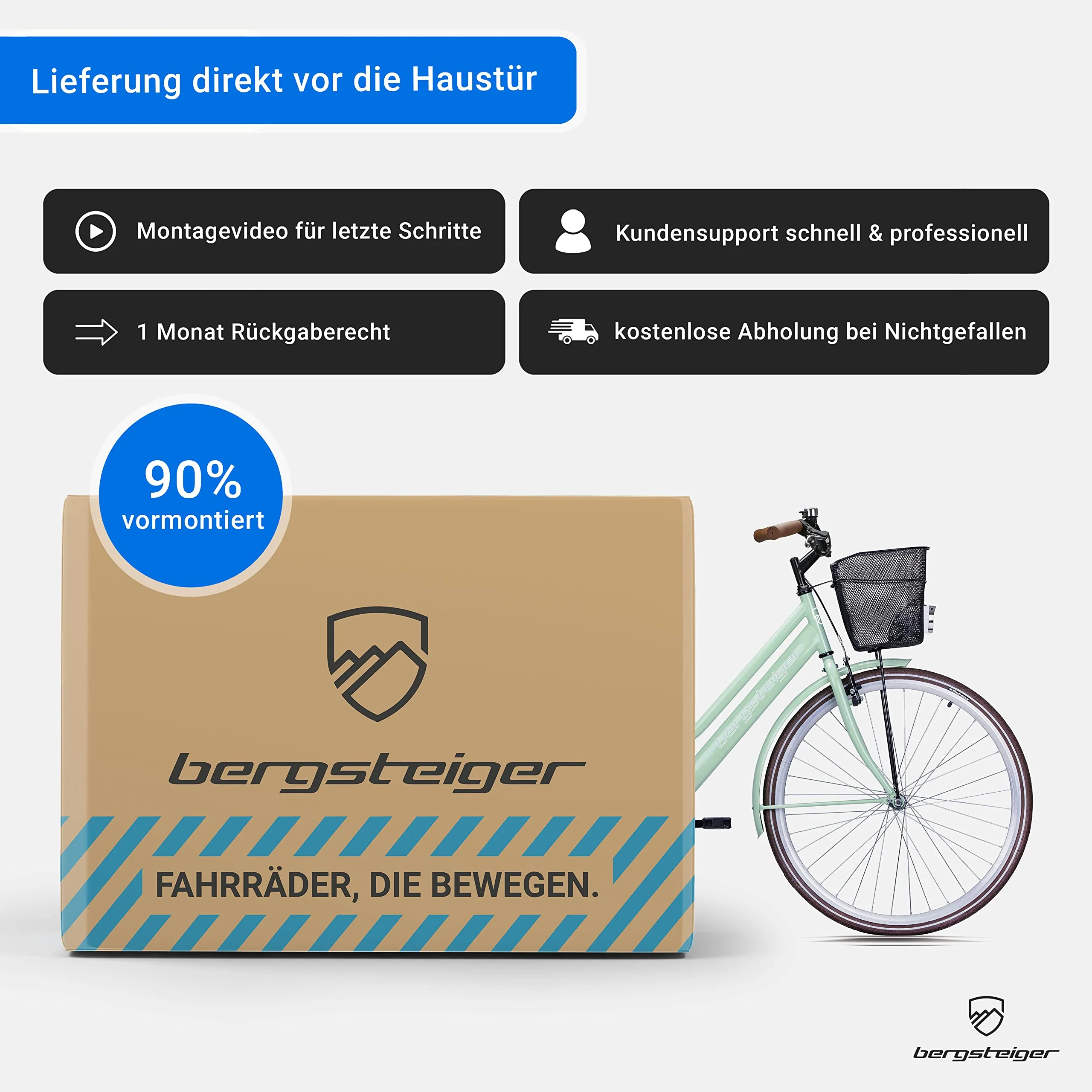 Bergsteiger Amsterdam 26 Zoll, 28 Zoll Damenfahrrad, ab 150 cm, Korb, Fahrrad-Licht, Damen-Citybike mit Rücktrittbremse, Hollandrad im Retro-Design - Image 7