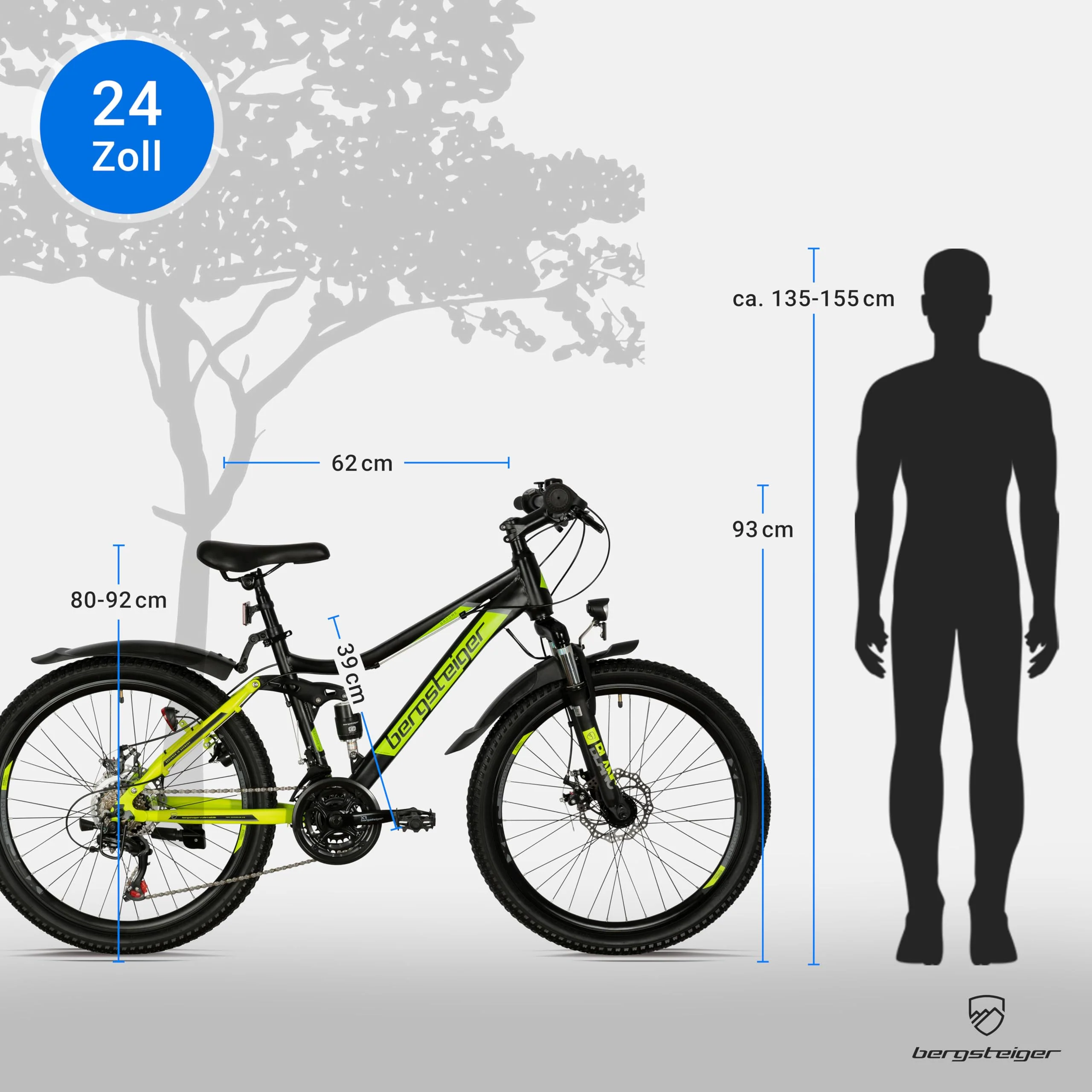 Bergsteiger Broome 24, 26 Zoll Kinderfahrrad, Shimano 21 Gang-Schaltung, StVZO, Mountainbike mit Vollfederung, Scheibenbremsen & Dynamo-Licht, geeignet für 8, 9, 10, 11, 12, 13 Jahre, Jungen & Mädchen - Image 2