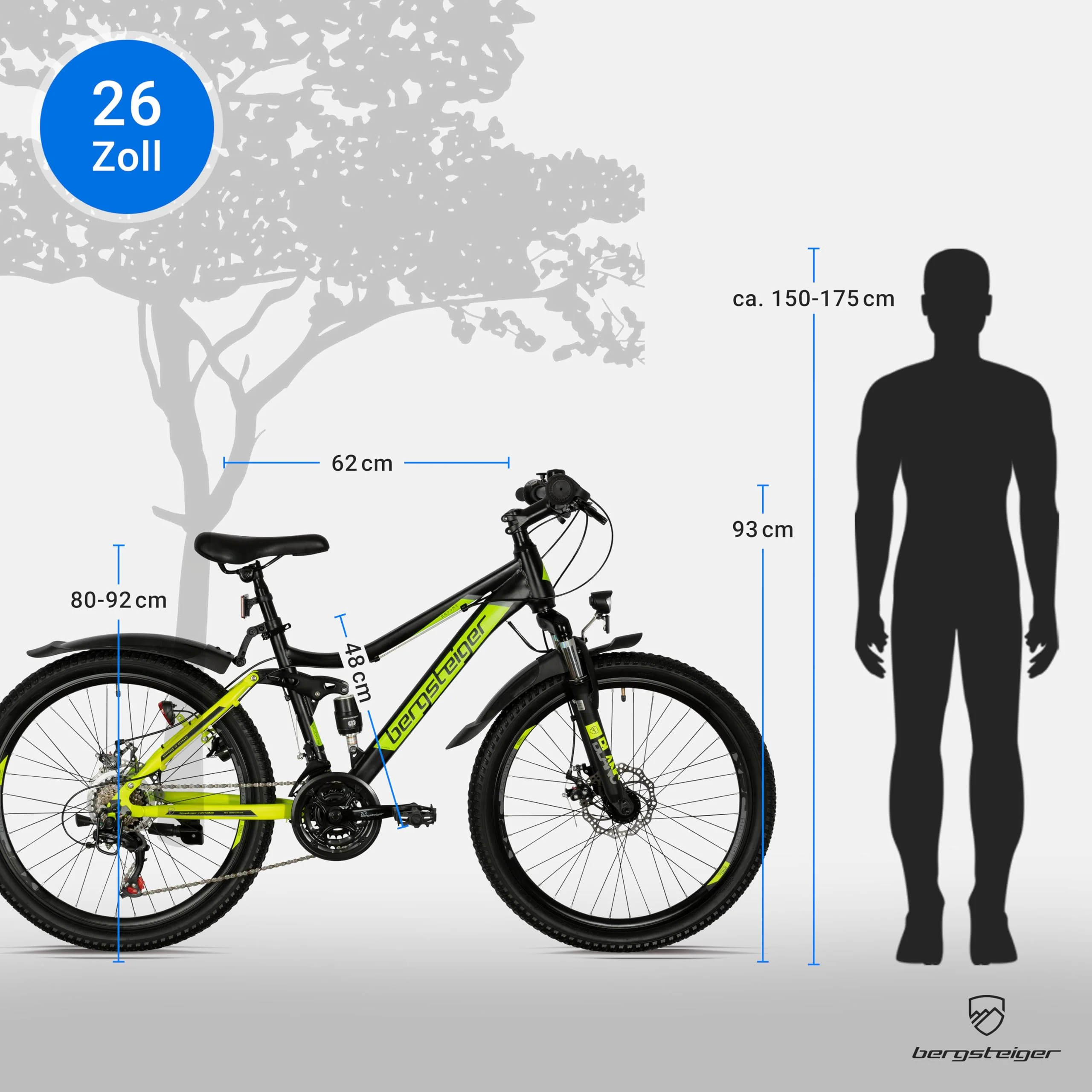 Bergsteiger Broome 26 Zoll Kinderfahrrad, 21 Gang-Schaltung, StVZO, Mountainbike mit Vollfederung, Scheibenbremsen & Dynamo-Licht, geeignet für 8, 9, 10, 11, 12, 13 Jahre, Jungen & Mädchen - Image 3