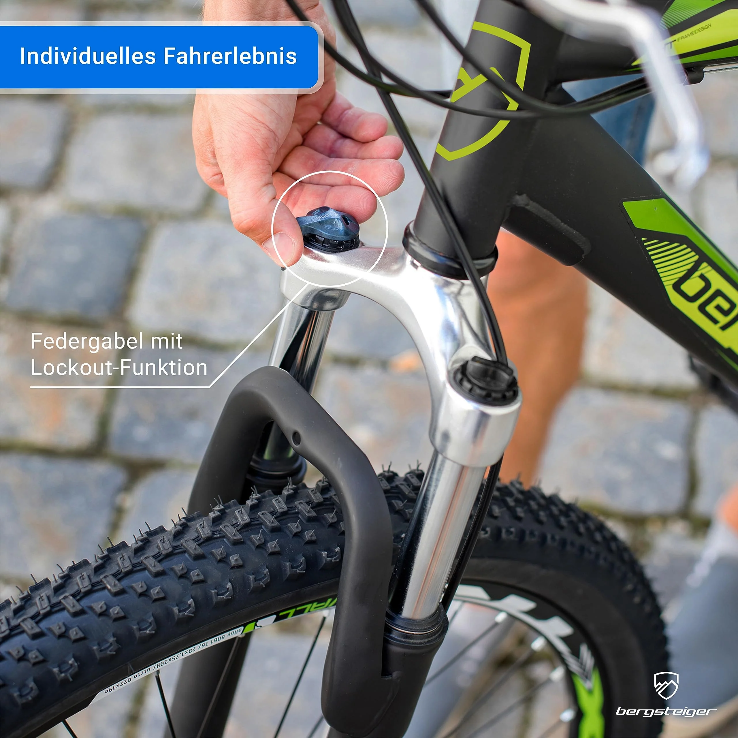 Bergsteiger Detroit 29 Zoll Mountainbike, geeignet ab 170 cm, Scheibenbremse, Shimano 21 Gang-Schaltung, Gabel-Federung mit Lockout-Funktion, Jungen-Fahrrad & Herren-Fahrrad