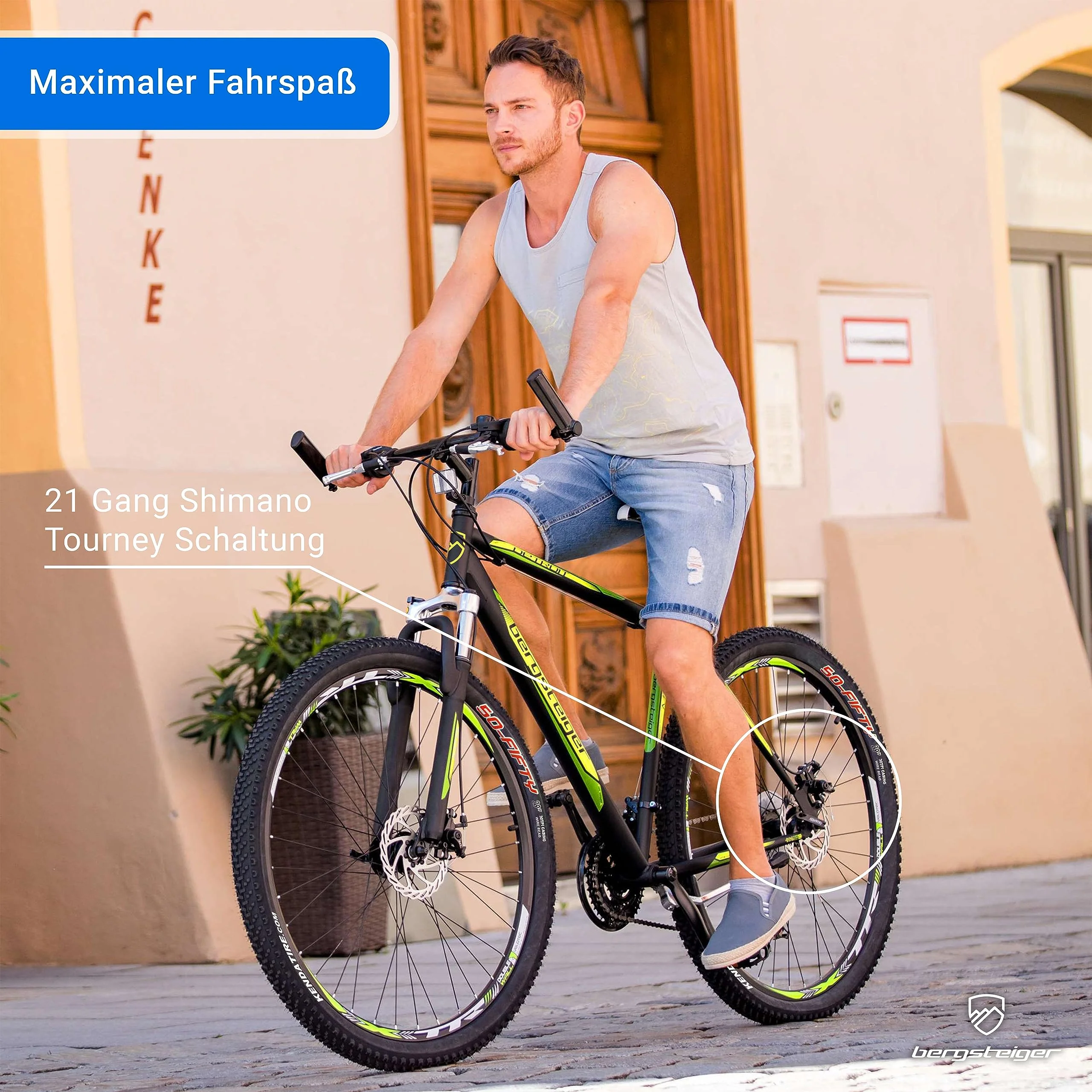 Bergsteiger Detroit 29 Zoll Mountainbike, geeignet ab 170 cm, Scheibenbremse, Shimano 21 Gang-Schaltung, Gabel-Federung mit Lockout-Funktion, Jungen-Fahrrad & Herren-Fahrrad - Image 2