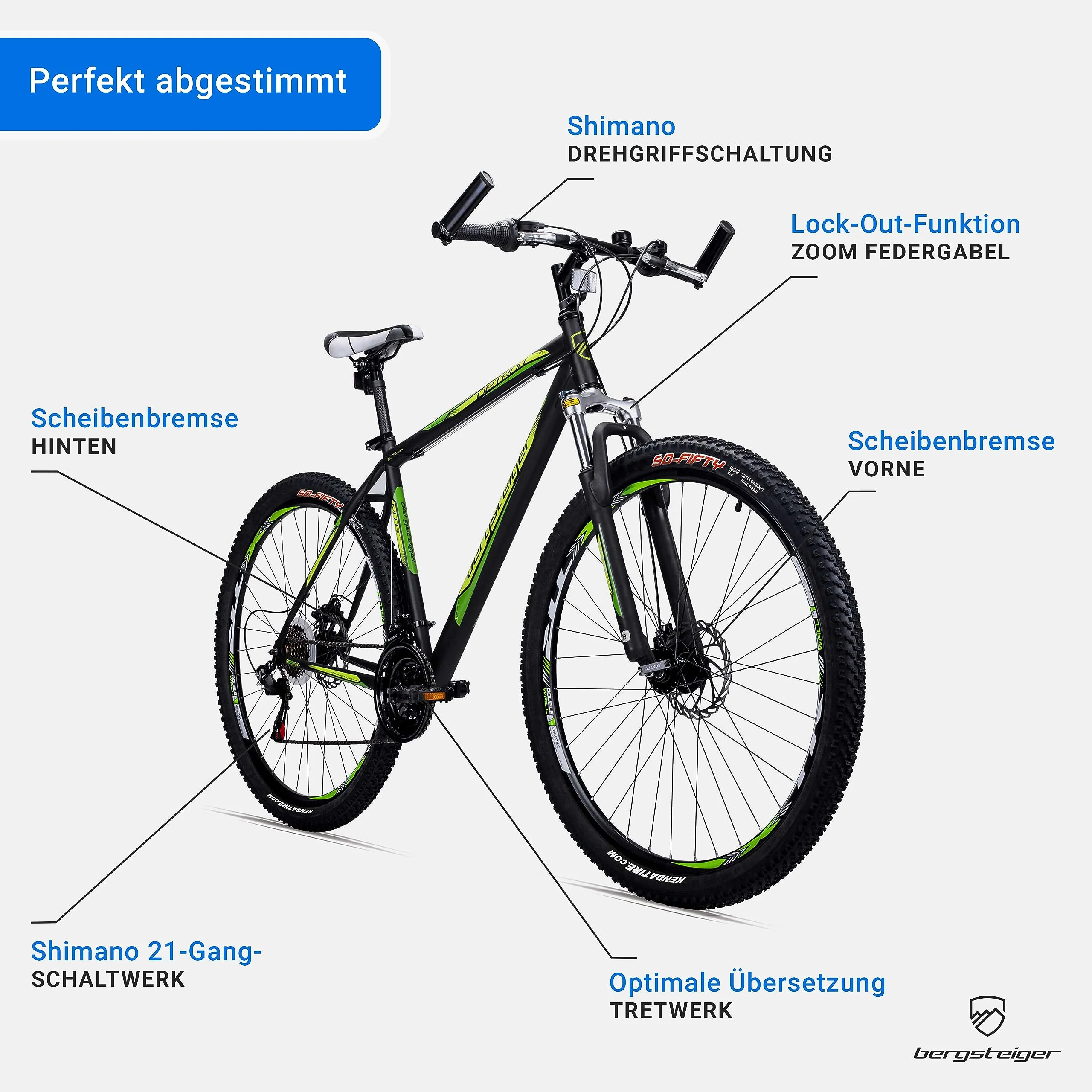 Bergsteiger Detroit 29 Zoll Mountainbike, geeignet ab 170 cm, Scheibenbremse, Shimano 21 Gang-Schaltung, Gabel-Federung mit Lockout-Funktion, Jungen-Fahrrad & Herren-Fahrrad - Image 4