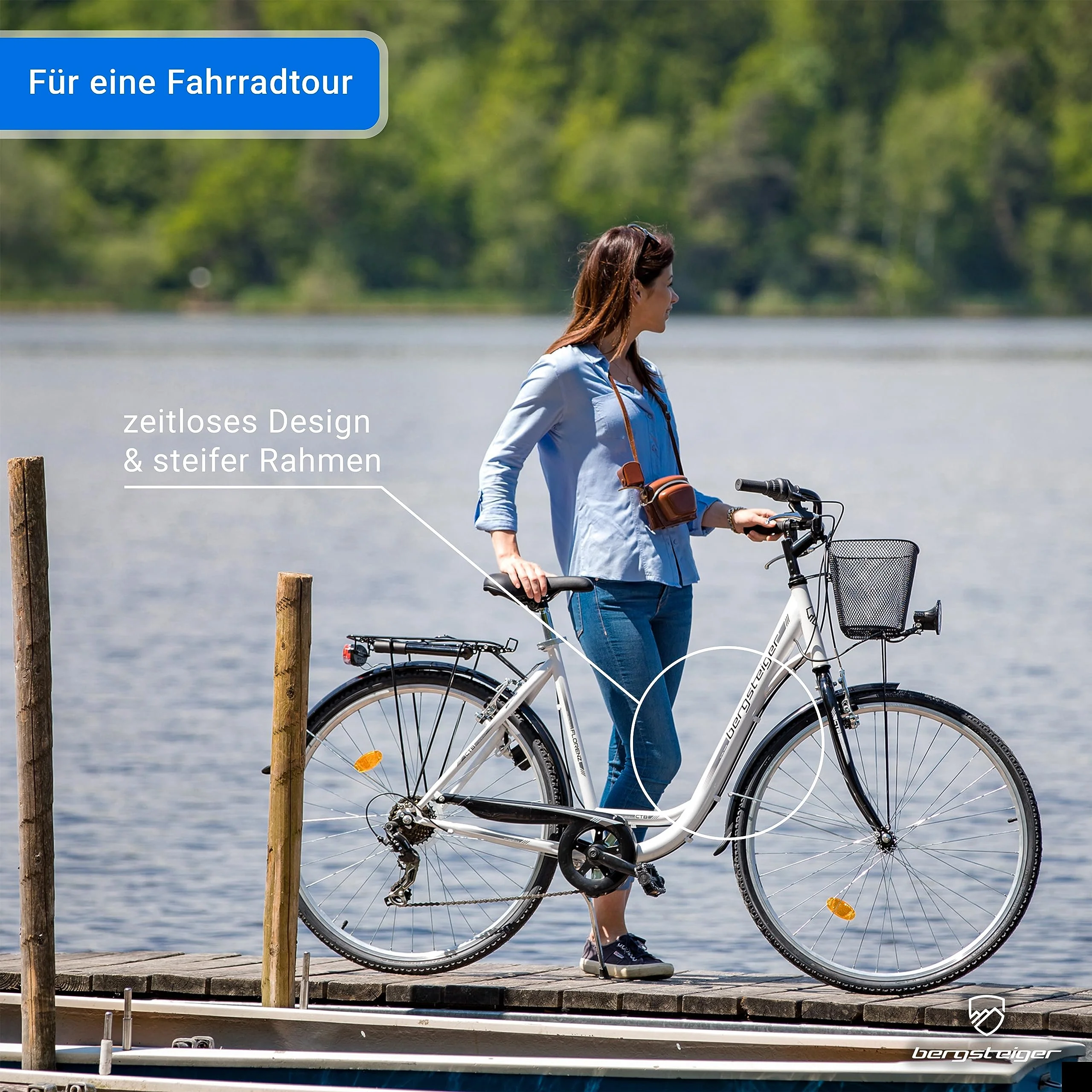 Bergsteiger Florenz 28 Zoll Damenfahrrad mit Korb, Beleuchtung & Schaltung, ab 160 cm, Damen Fahrrad mit Shimano 7 Gangschaltung, Retro Damenrad - Image 4