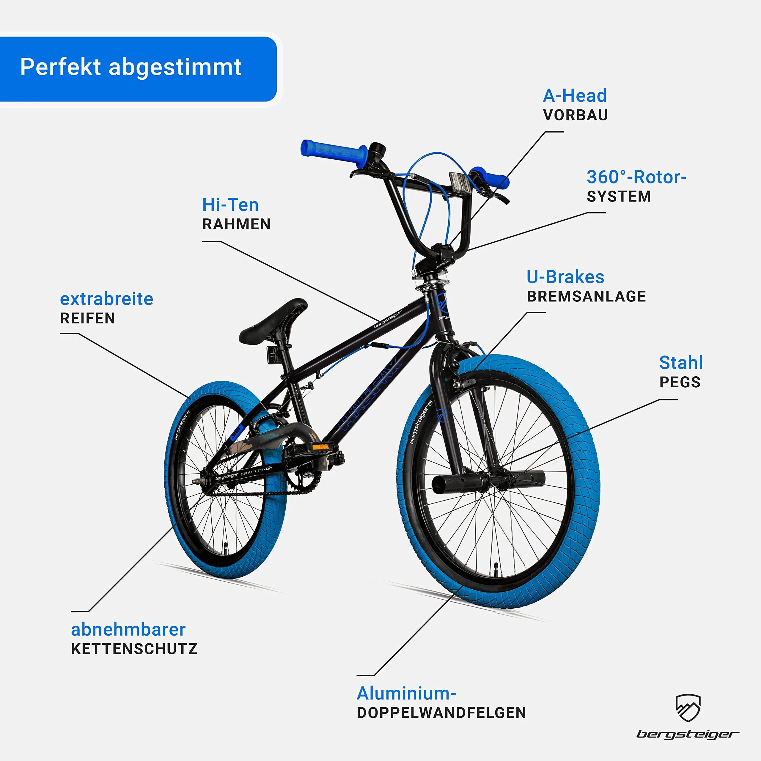 Bergsteiger Halifax 20 Zoll BMX, Fatbike, 360° Rotor-System, Freestyle, 2 Stahl Pegs, Kettenschutz, Freilauf - Image 2