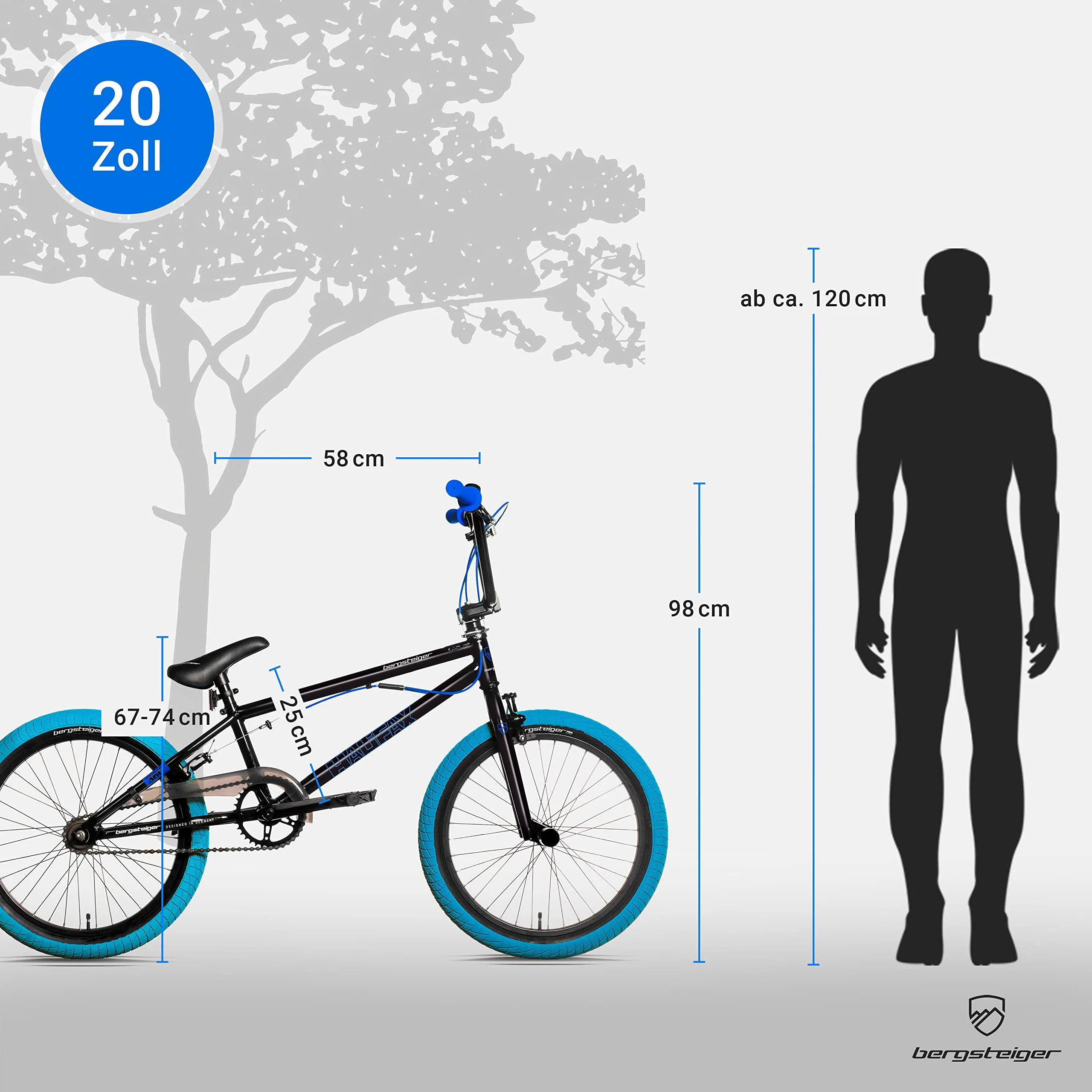 Bergsteiger Halifax 20 Zoll BMX, Fatbike, 360° Rotor-System, Freestyle, 2 Stahl Pegs, Kettenschutz, Freilauf - Image 6