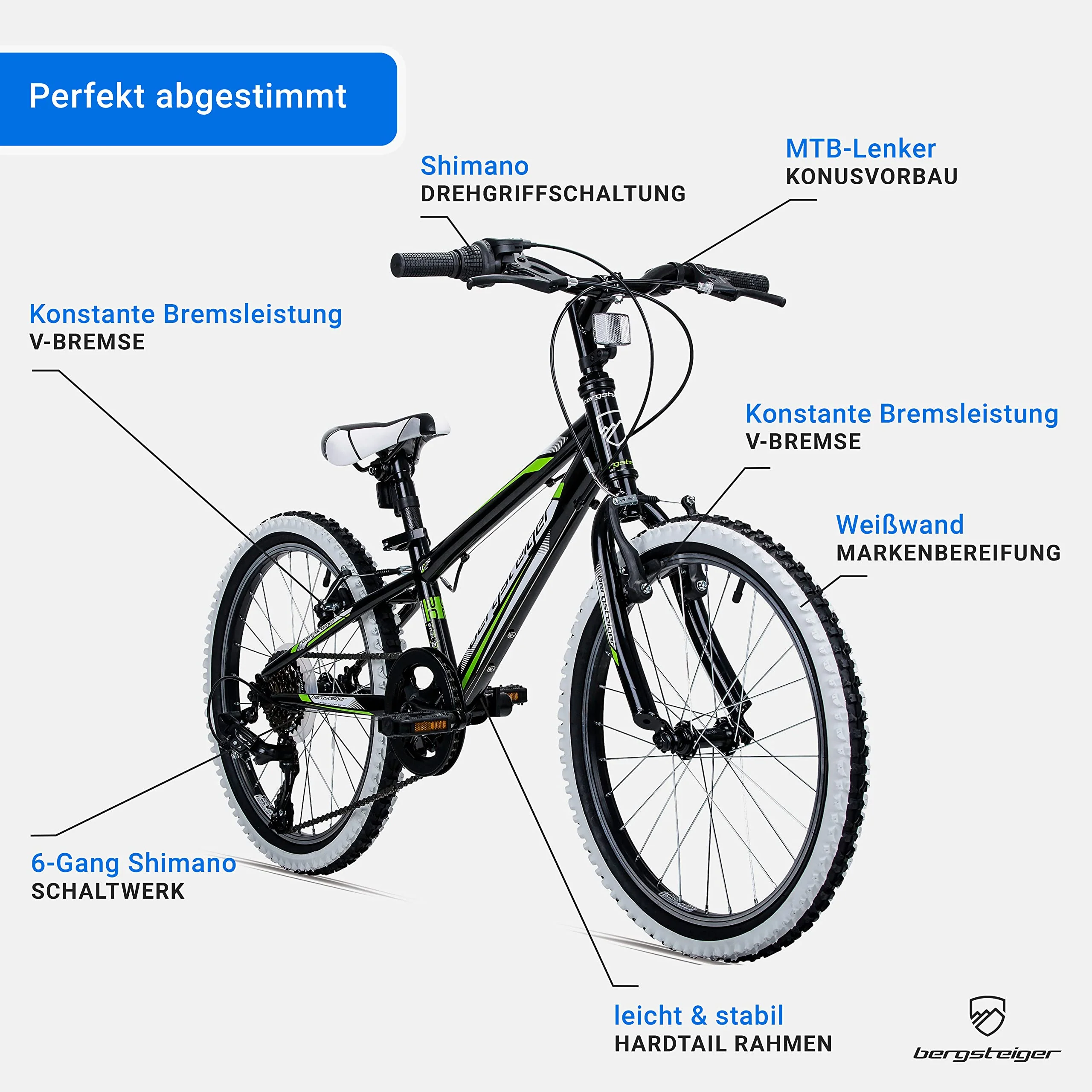 Bergsteiger Kansas 20, 24 Zoll Kinderfahrrad, geeignet für 6, 7, 8, 9, 10, 11 Jahre, Shimano 6 Gang-Schaltung, Mountainbike mit Weißwandbereifung, Jungen-Fahrrad, Mädchen-Fahrrad - Image 4