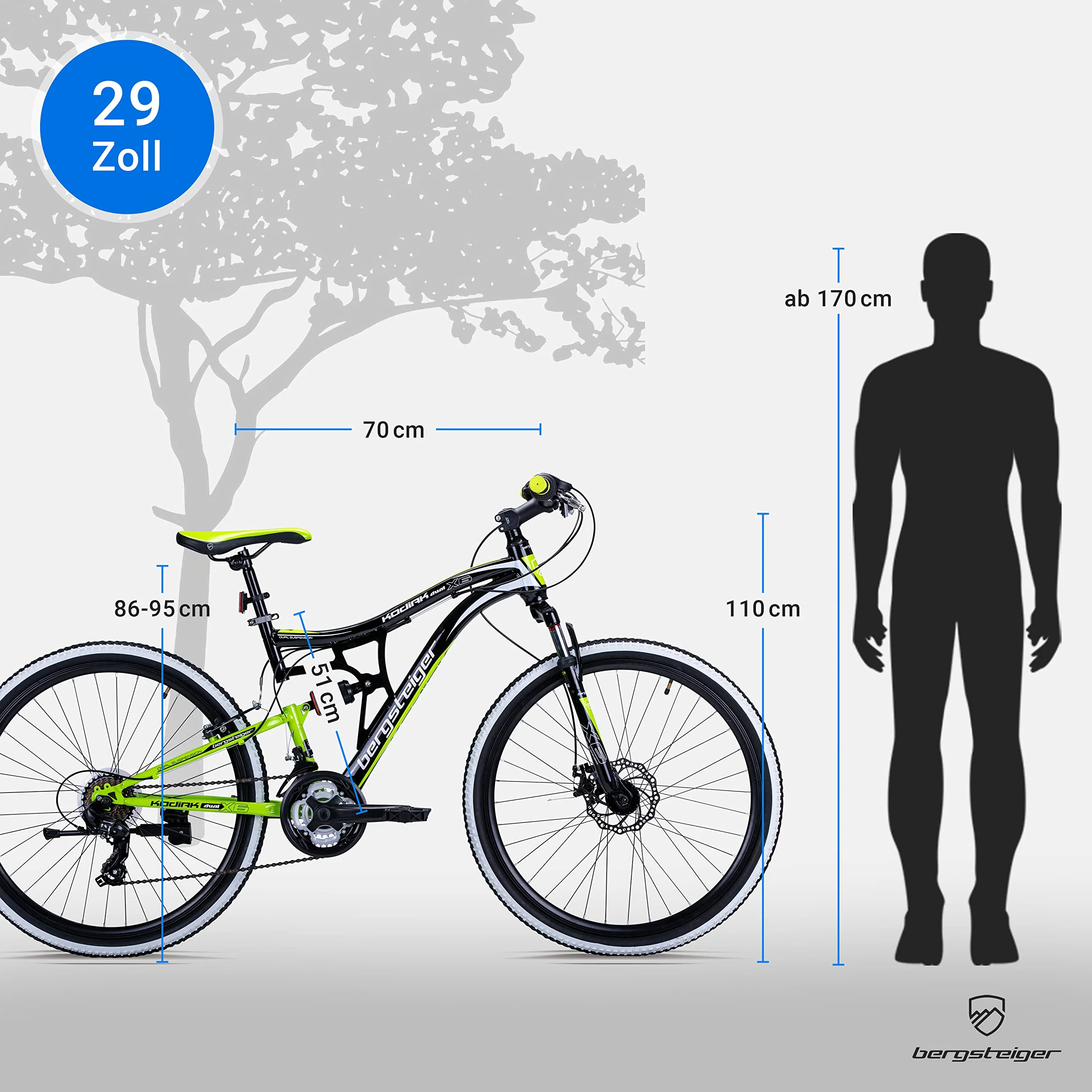 Bergsteiger Kodiak 26 Zoll, 29 Zoll Mountainbike, Scheibenbremse, Shimano 21 Gang-Schaltung, Vollfederung, Fully MTB für Jungen, Mädchen, Damen & Herren - Image 4