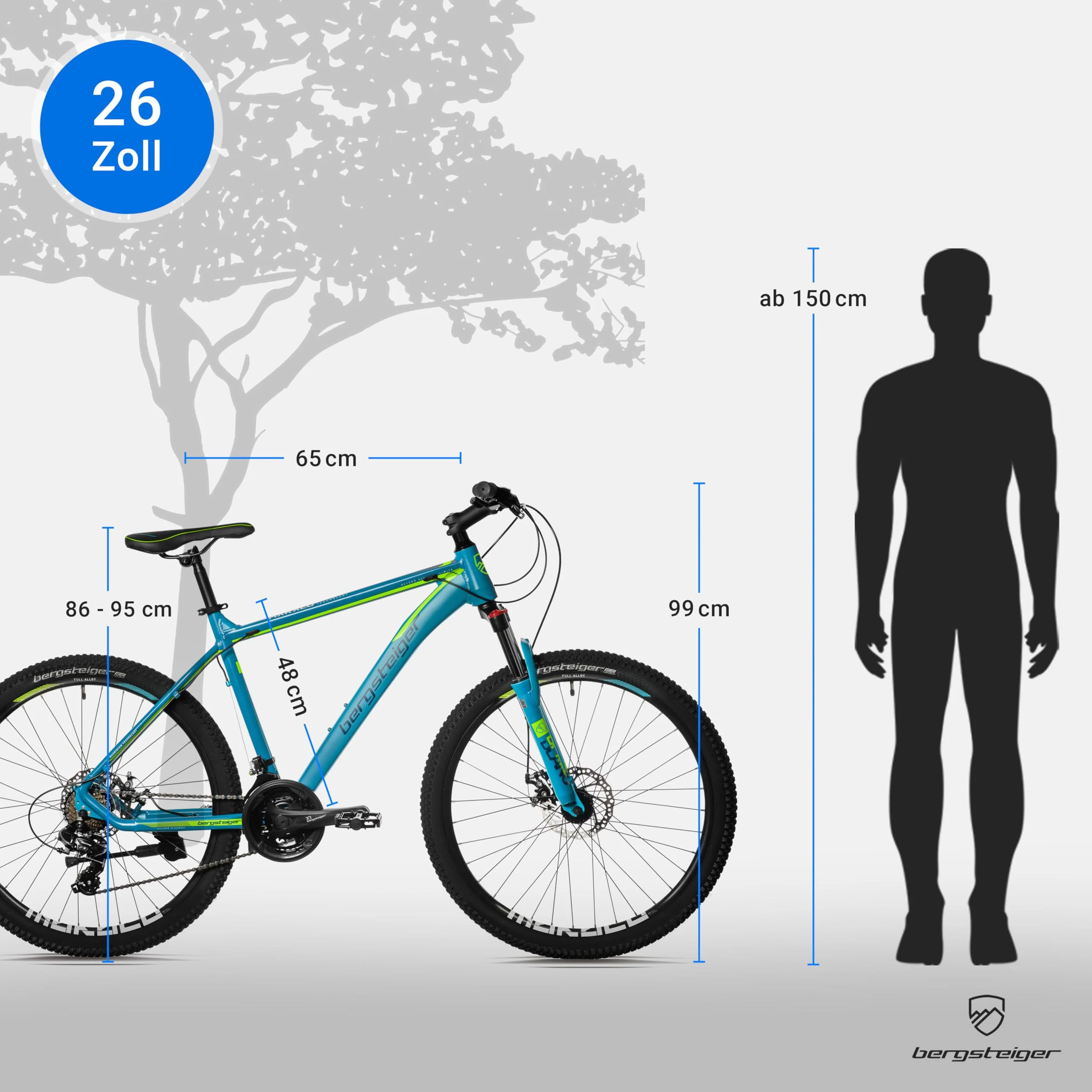 Bergsteiger Makalu 26, 29 Zoll Mountainbike Aluminium, geeignet ab 150 cm, Scheibenbremse, 21 Gang-Schaltung, Hardtail, Jungen-Fahrrad & Herren-Fahrrad - Image 3