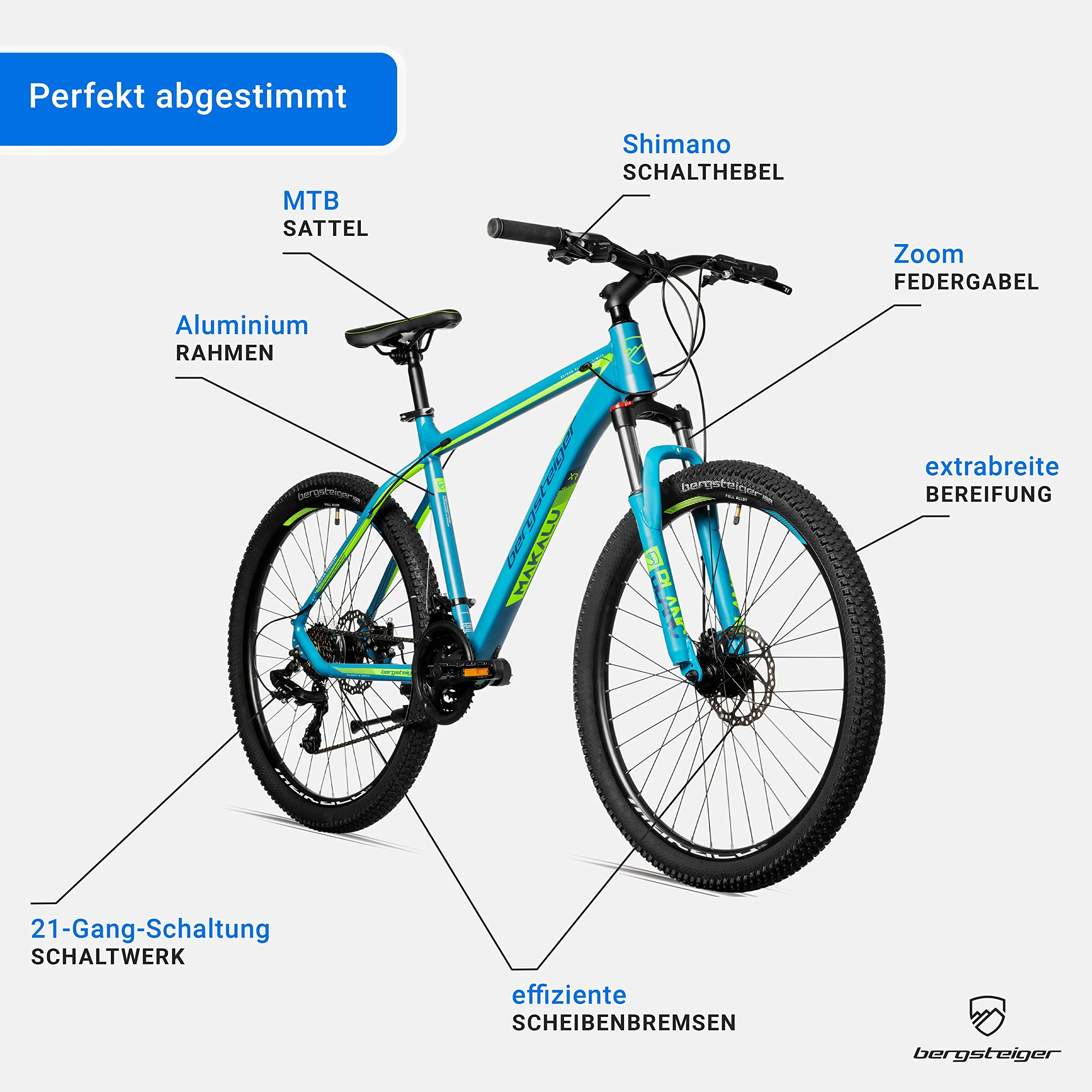Bergsteiger Makalu 26, 29 Zoll Mountainbike Aluminium, geeignet ab 150 cm, Scheibenbremse, 21 Gang-Schaltung, Hardtail, Jungen-Fahrrad & Herren-Fahrrad - Image 4