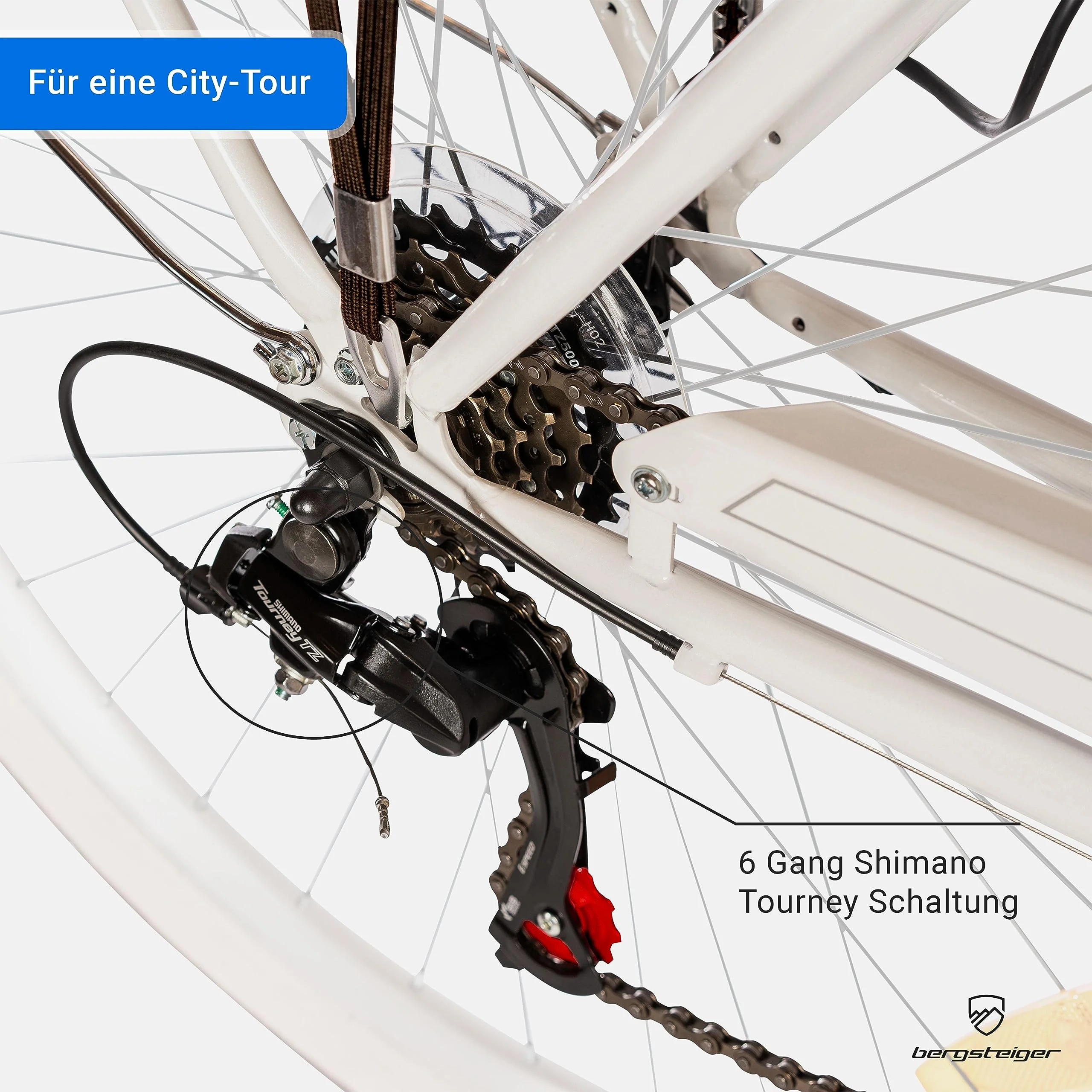 Bergsteiger Marseille 28 Zoll Damenfahrrad, ab 150 cm, Korb aus Rattan, Fahrrad-Licht, Damen-Citybike, Damenrad im Retro-Design«, 6 Gang Shimano Tourney Schaltung, Kettenschaltung - Image 4