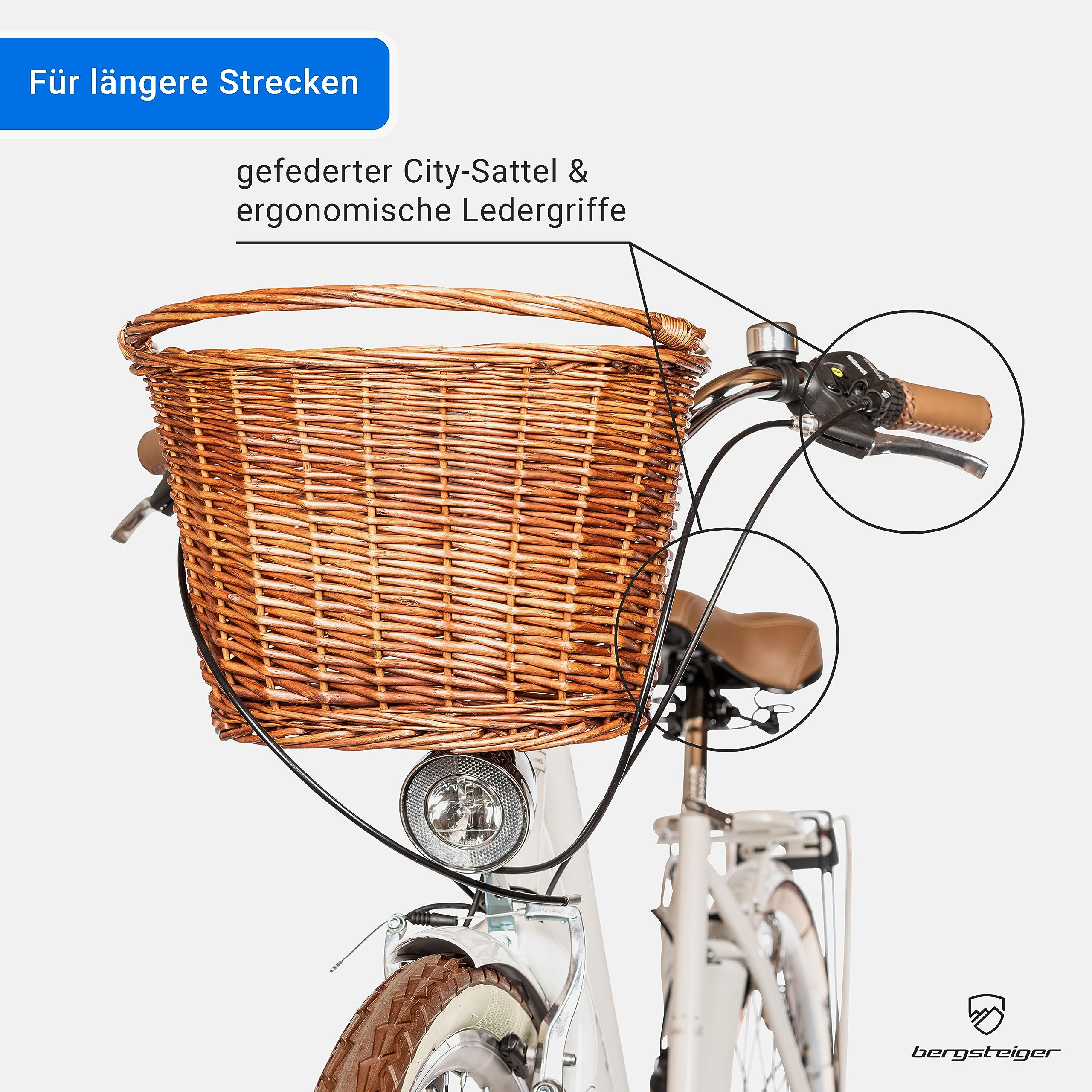 Bergsteiger Marseille 28 Zoll Damenfahrrad, ab 150 cm, Korb aus Rattan, Fahrrad-Licht, Damen-Citybike, Damenrad im Retro-Design«, 6 Gang Shimano Tourney Schaltung, Kettenschaltung - Image 5