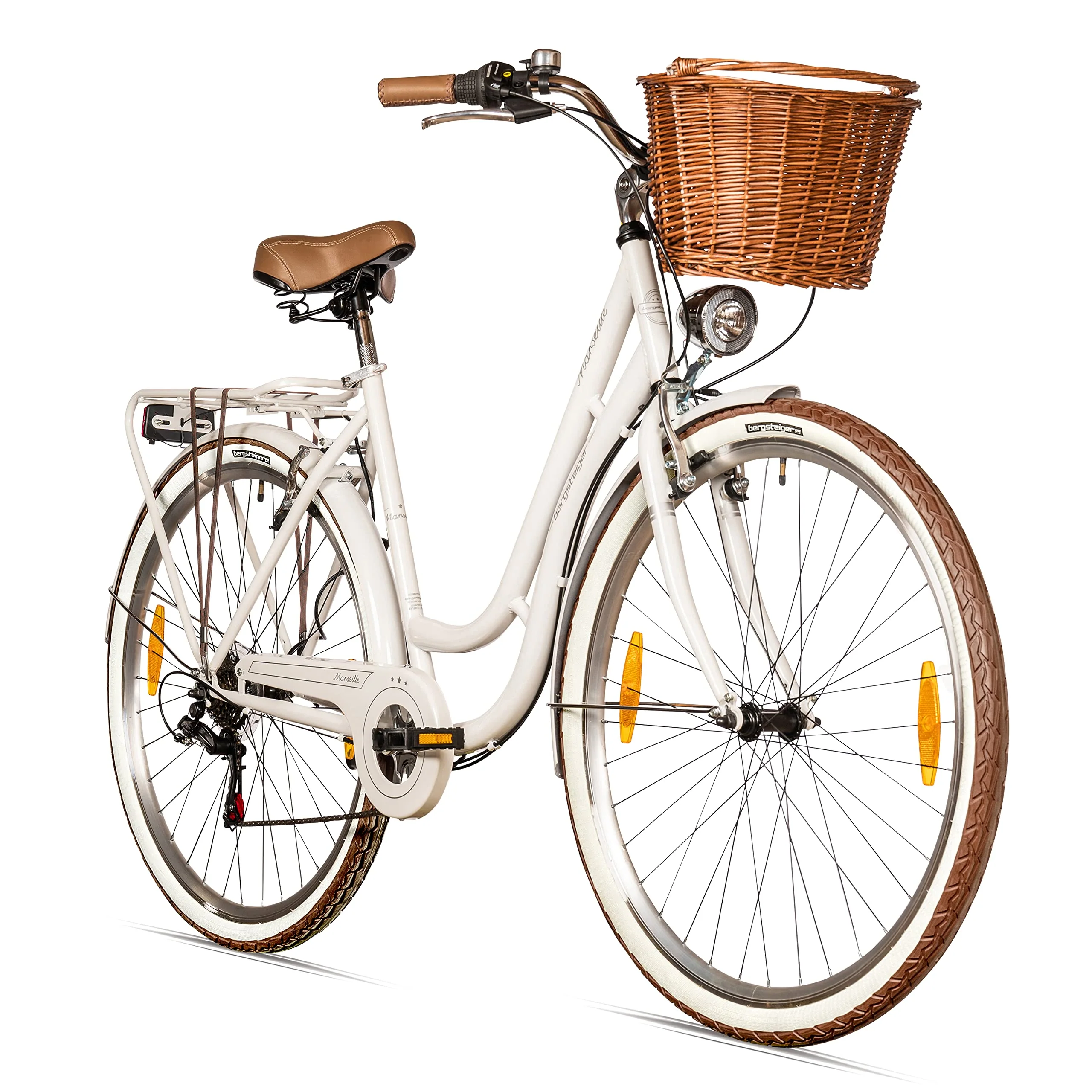 Bergsteiger Marseille 28 Zoll Damenfahrrad, ab 150 cm, Korb aus Rattan, Fahrrad-Licht, Damen-Citybike, Damenrad im Retro-Design«, 6 Gang Shimano Tourney Schaltung, Kettenschaltung - Image 6