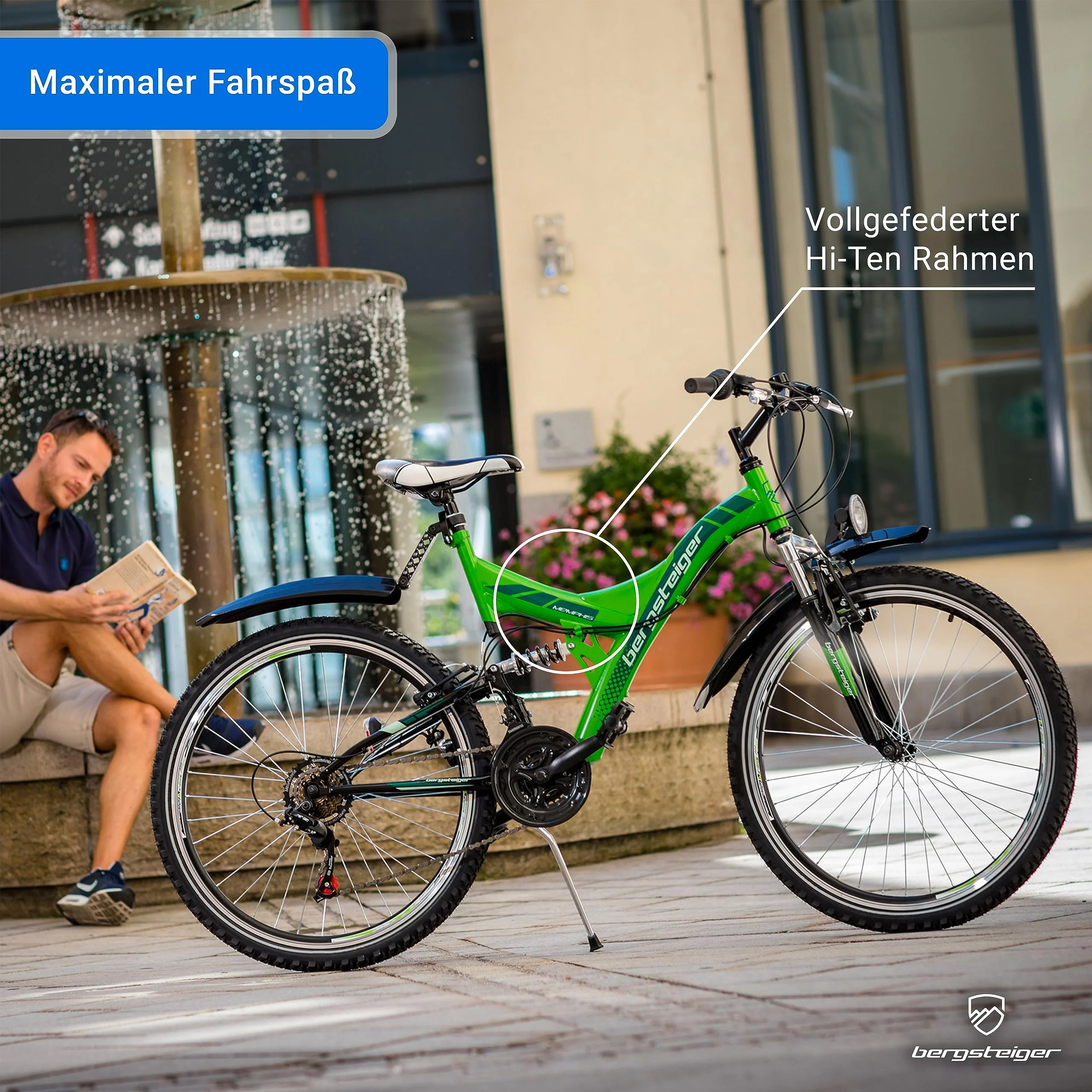 Bergsteiger Memphis 26 Zoll Mountainbike, geeignet ab 150 cm, Dynamo-Licht, StVZO, 21 Gang-Schaltung, Vollfederung, Jungen-Fahrrad & Herren-Fahrrad - Image 6