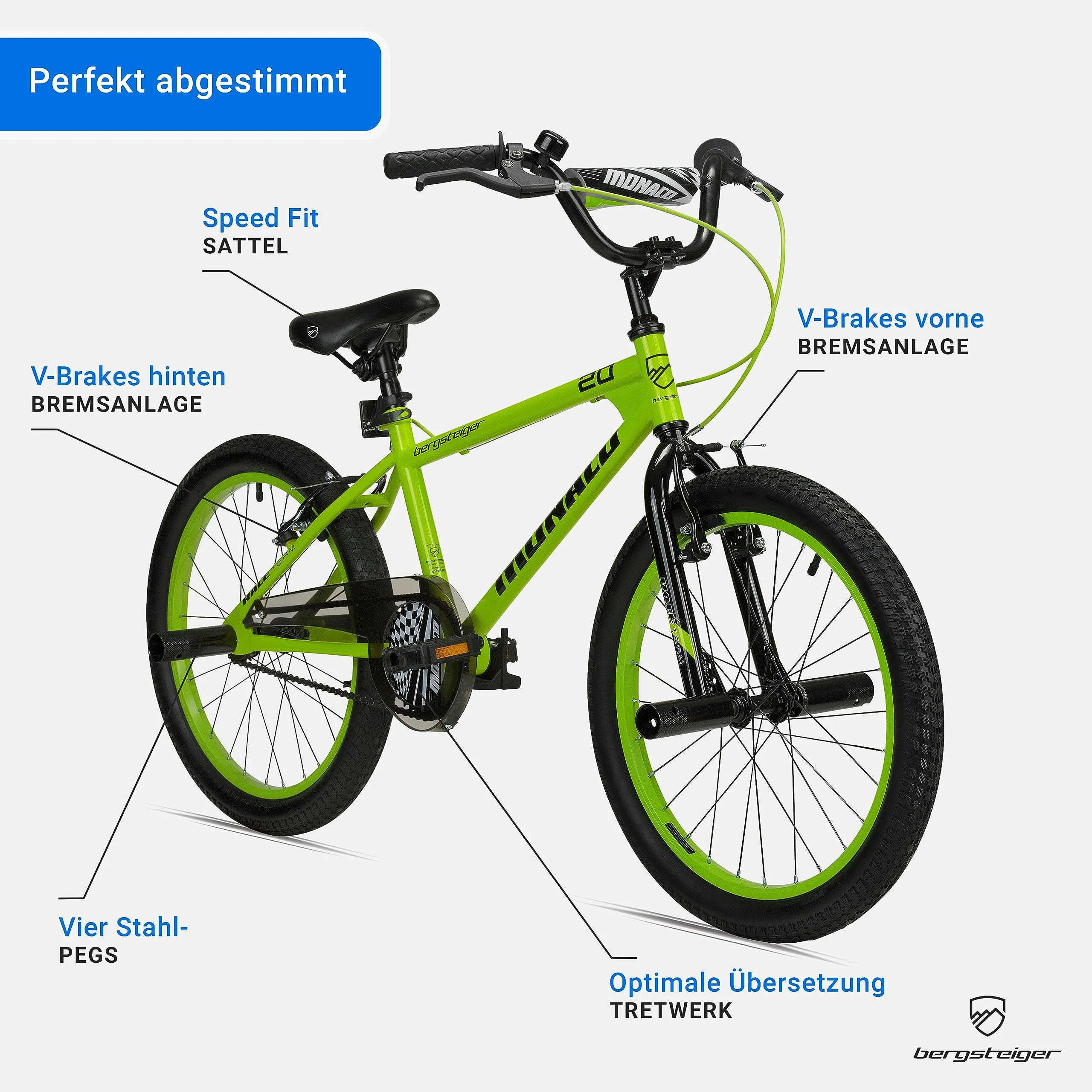 Bergsteiger Monaco 20 Zoll BMX, Kinderfahrrad, geeignet für 6, 7, 8, 9 Jahre, Freestyle, 4 Stahl Pegs, Kettenschutz, Freilauf - Image 5