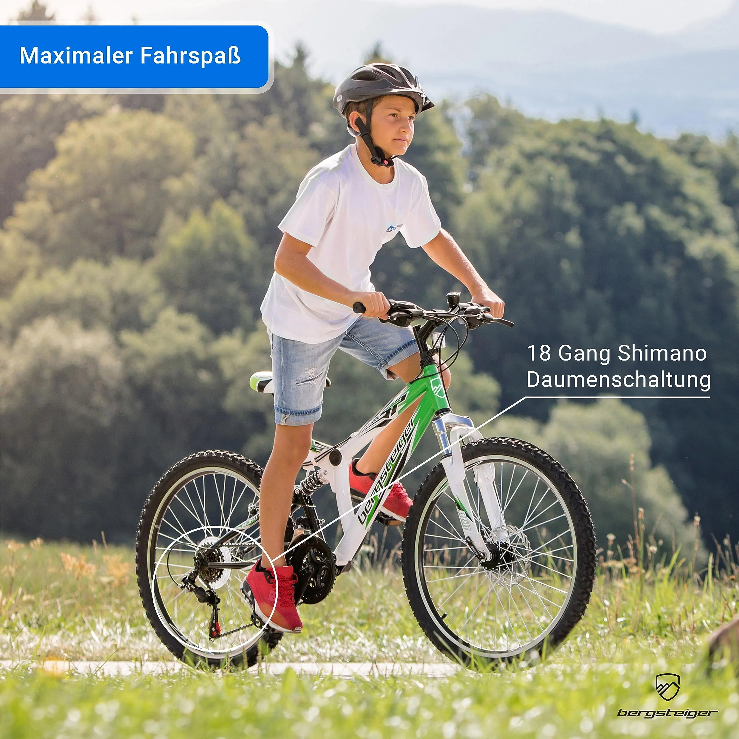 Bergsteiger Montreal 20, 24 Zoll Kinderfahrrad, geeignet für 6,7, 8, 9, 10, 11, 12, 13 Jahre, Shimano 18 Gang-Schaltung, Mountainbike mit Vollfederung, Jungen-Fahrrad, Mädchen-Fahrrad - Image 5