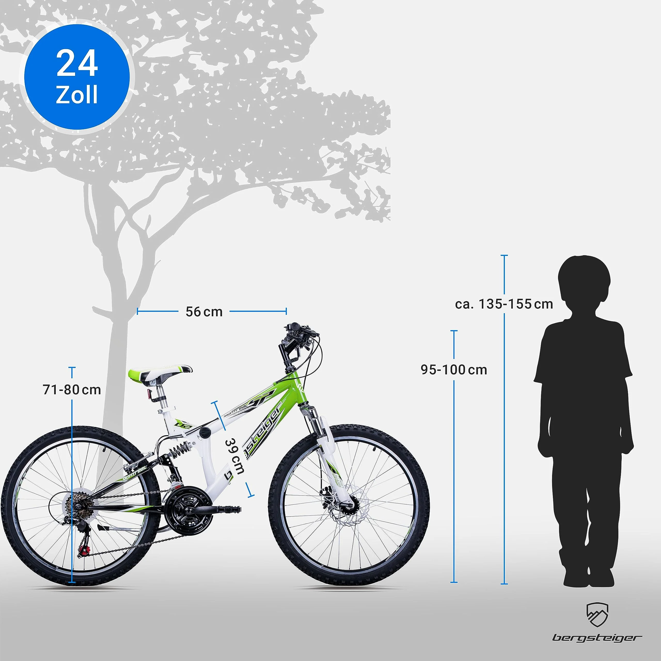 Bergsteiger Montreal 20, 24 Zoll Kinderfahrrad, geeignet für 6,7, 8, 9, 10, 11, 12, 13 Jahre, Shimano 18 Gang-Schaltung, Mountainbike mit Vollfederung, Jungen-Fahrrad, Mädchen-Fahrrad - Image 6