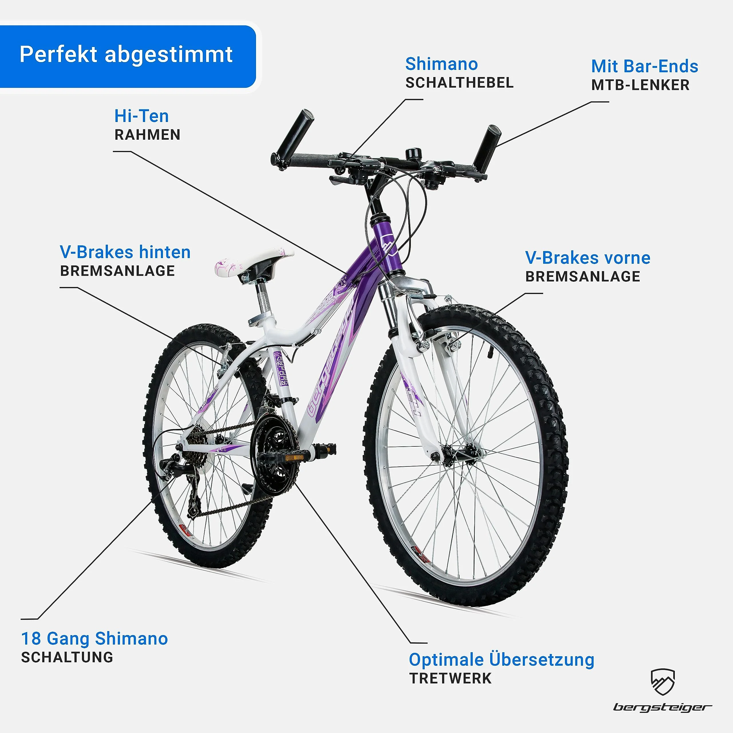 Bergsteiger Verona 24 Zoll Kinderfahrrad, geeignet für 8, 9, 10, 11 Jahre, 18 Gang-Schaltung, Mountainbike mit Gabel-Federung, Mädchen-Fahrrad - Image 4