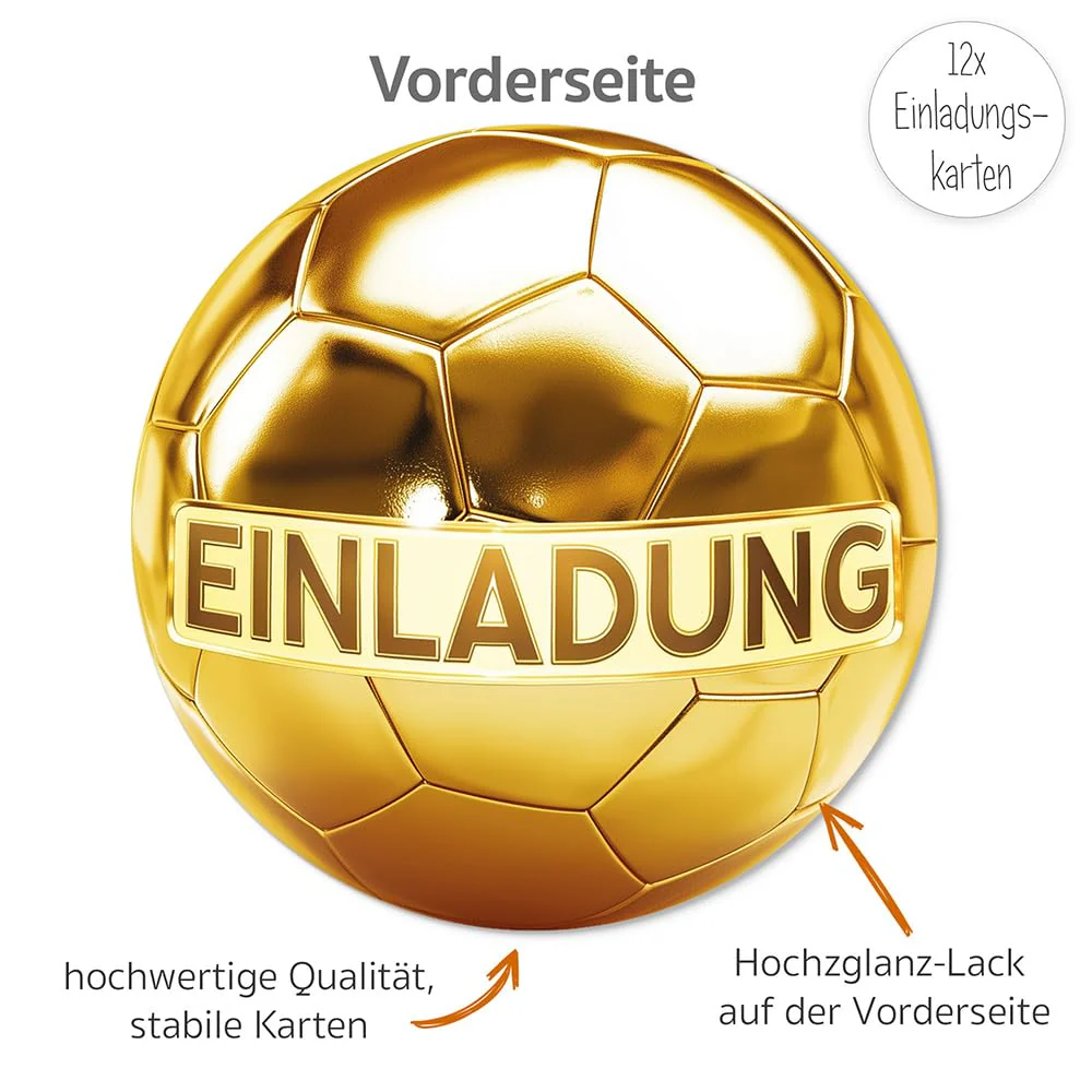 beriluDesign 12x Fußball Einladungskarten zum Kindergeburtstag | Kinder Geburtstag-Einladungen Karten Feier Party Jungen Mädchen - Image 4
