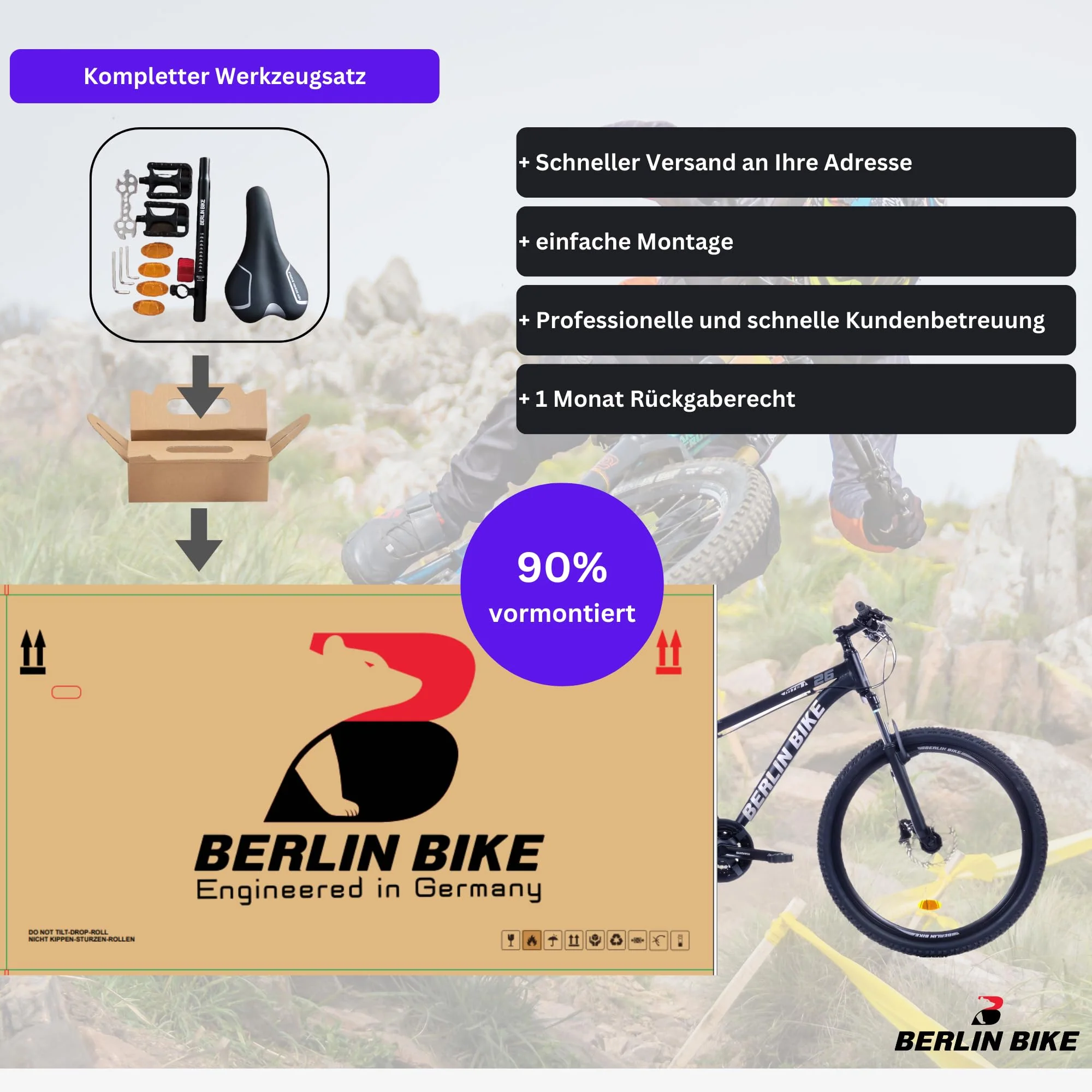 BERLIN BIKE Mountainbike MTB1 – mit komplettem Shimano Set - 21 Gang Shimano FD-TZ500/RD-TY300D, Dacron Hydraulische Scheibenbremsen (Schwarz-Silber, 27,5 Zoll und 51 cm Rahmenhöhe) - Image 4