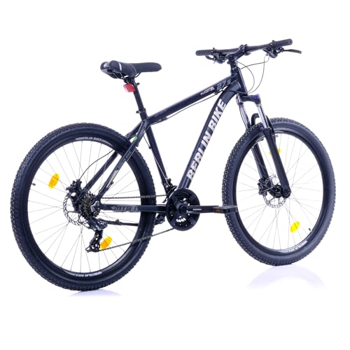 BERLIN BIKE Mountainbike MTB1 – mit komplettem Shimano Set - 21 Gang Shimano FD-TZ500/RD-TY300D, Dacron Hydraulische Scheibenbremsen (Schwarz-Silber, 27,5 Zoll und 51 cm Rahmenhöhe) - Image 7