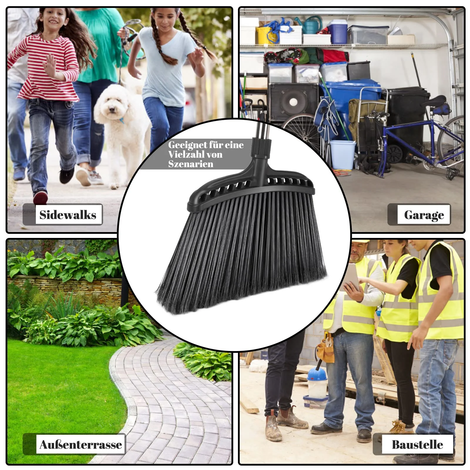 Besen mit Stiel,Masthome Straßenbesen mit Edelstahl Langem Stiel,142 cm Innen Besen mit Steifen Borsten,Gartenbesen mit Teleskopstiel, Kehrbesen für Haushalt Garage Terrasse Lobby Hof