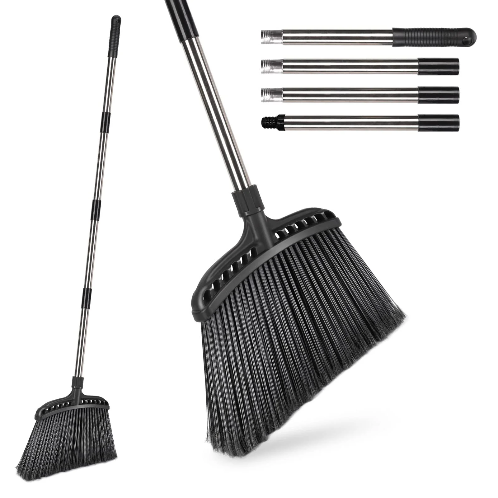 Besen mit Stiel,Masthome Straßenbesen mit Edelstahl Langem Stiel,142 cm Innen Besen mit Steifen Borsten,Gartenbesen mit Teleskopstiel, Kehrbesen für Haushalt Garage Terrasse Lobby Hof - Image 4