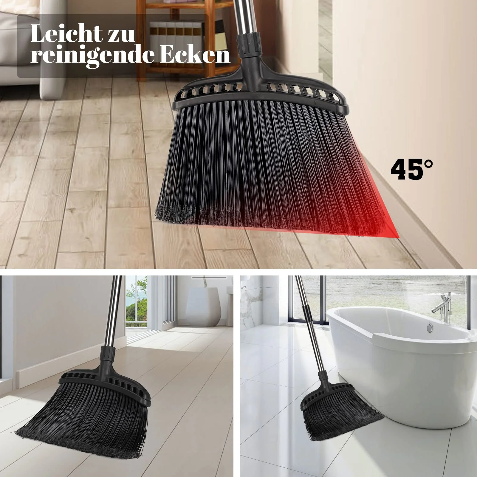 Besen mit Stiel,Masthome Straßenbesen mit Edelstahl Langem Stiel,142 cm Innen Besen mit Steifen Borsten,Gartenbesen mit Teleskopstiel, Kehrbesen für Haushalt Garage Terrasse Lobby Hof - Image 7